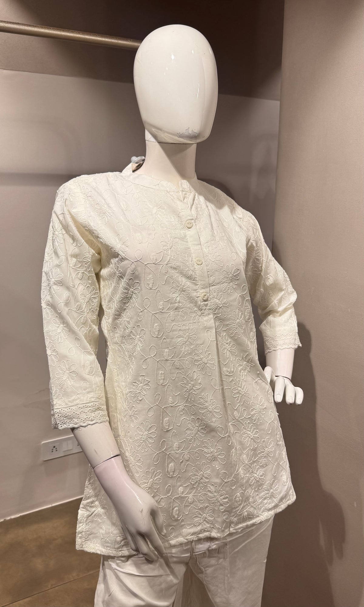 white Cotton Ethnic Co-ord Set