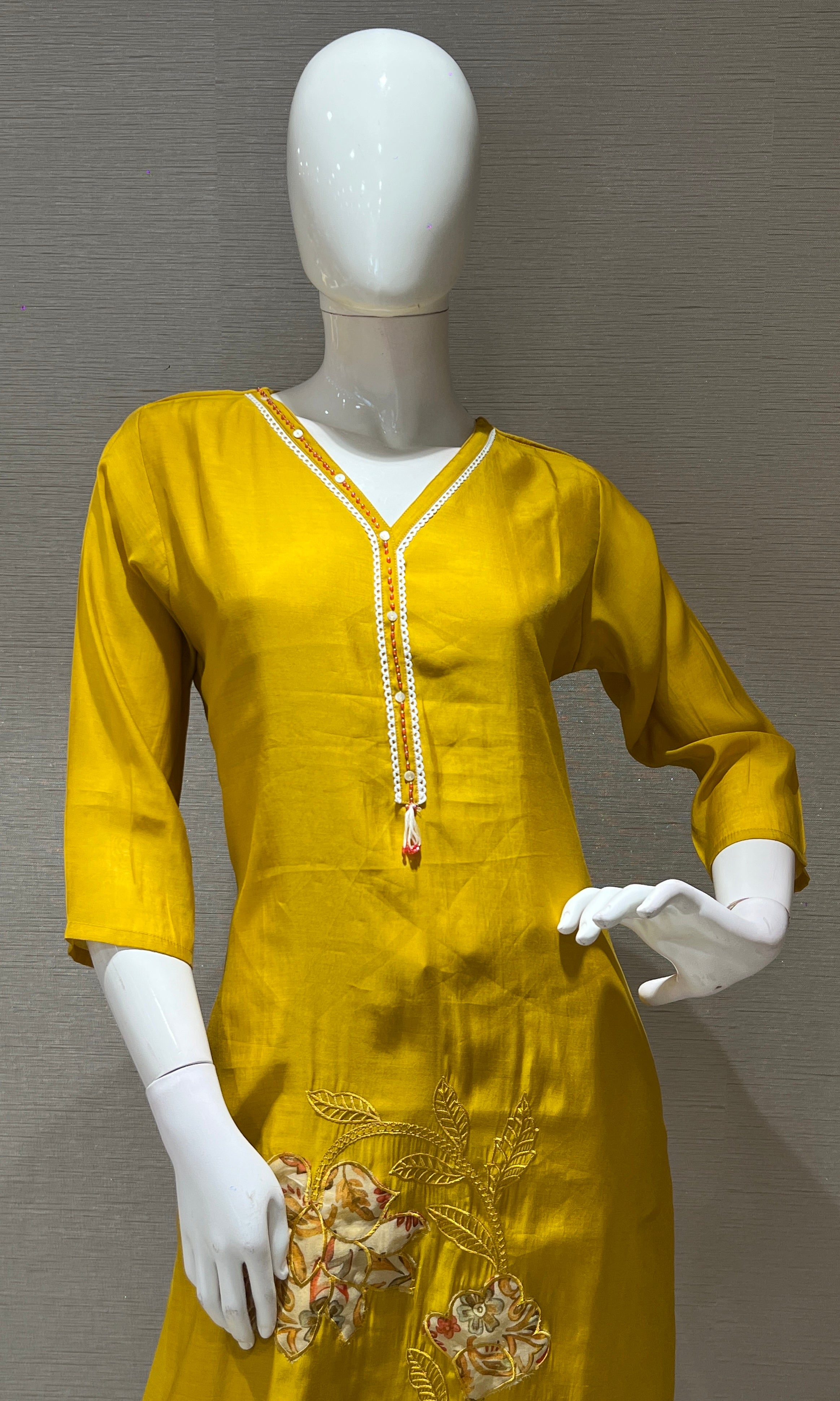 Mustard yellow kurta set with printed dupatta
