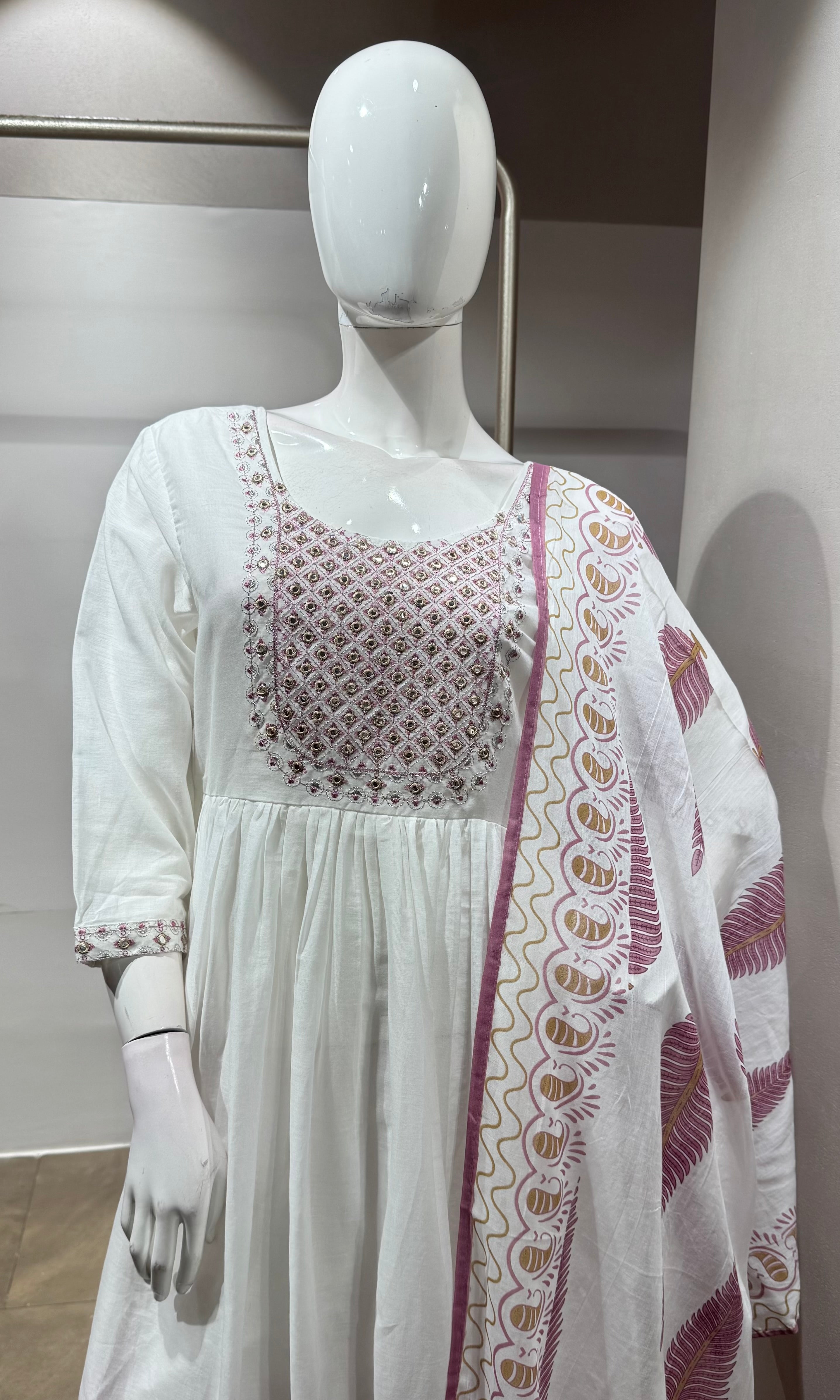 Purple Floral Embroidered Kurta set with Dupatta