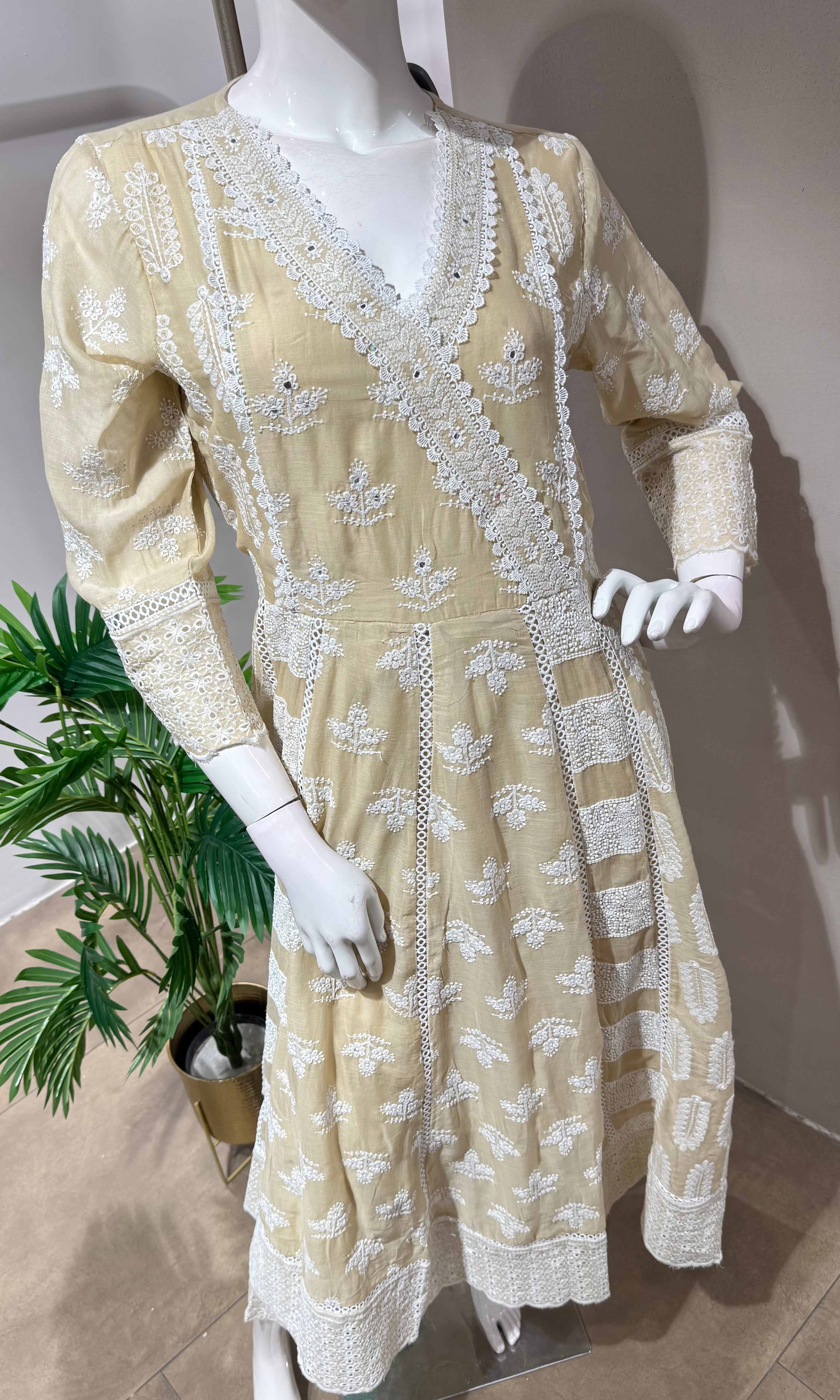 BEIGE LUCKNOWI STYLE CHIKANKARI ANARAKALI