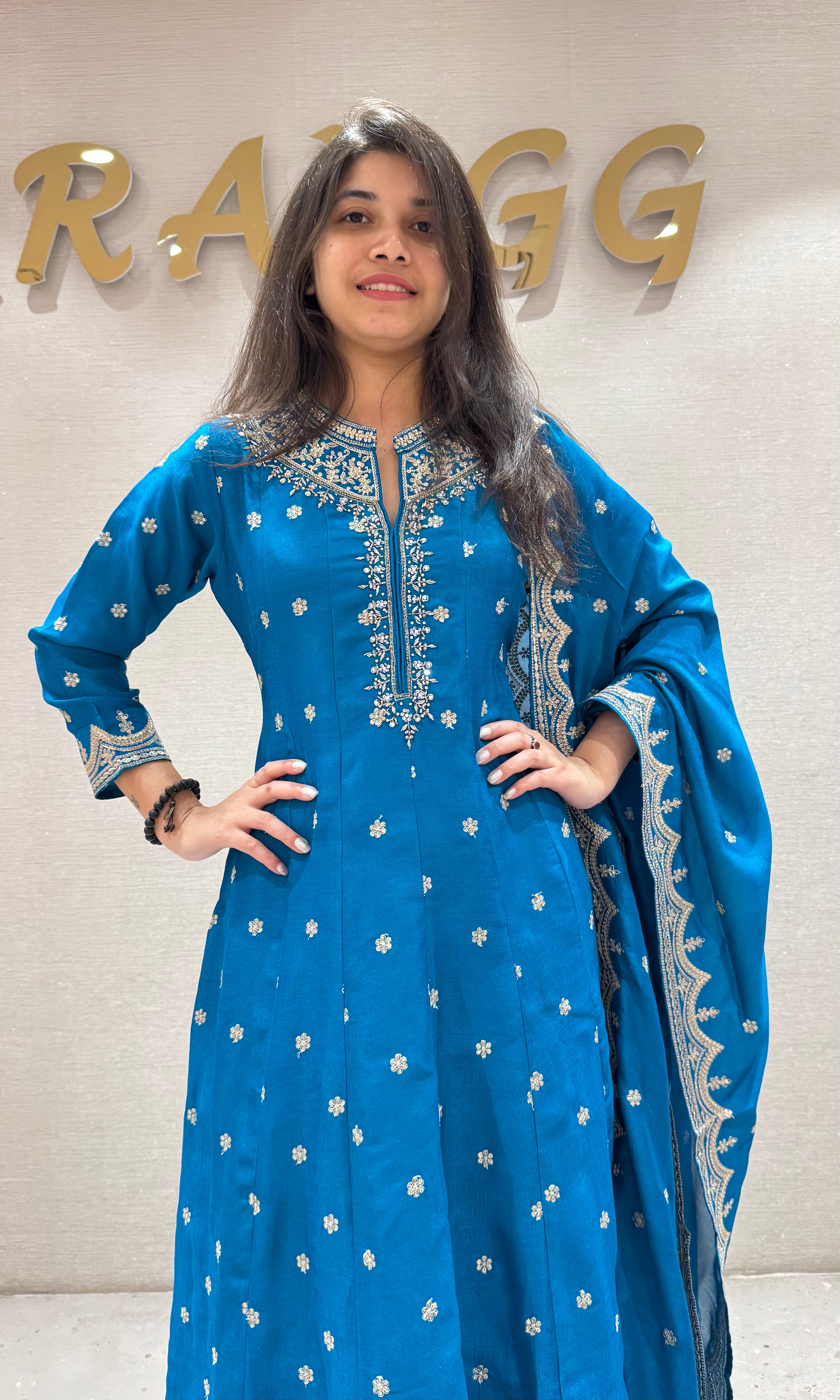 Rama blue EMBROIDERED Anarkali SET