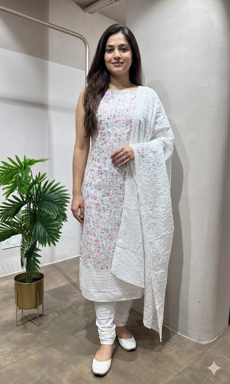 PINK Floral Embroidered DRESS MATERIAL