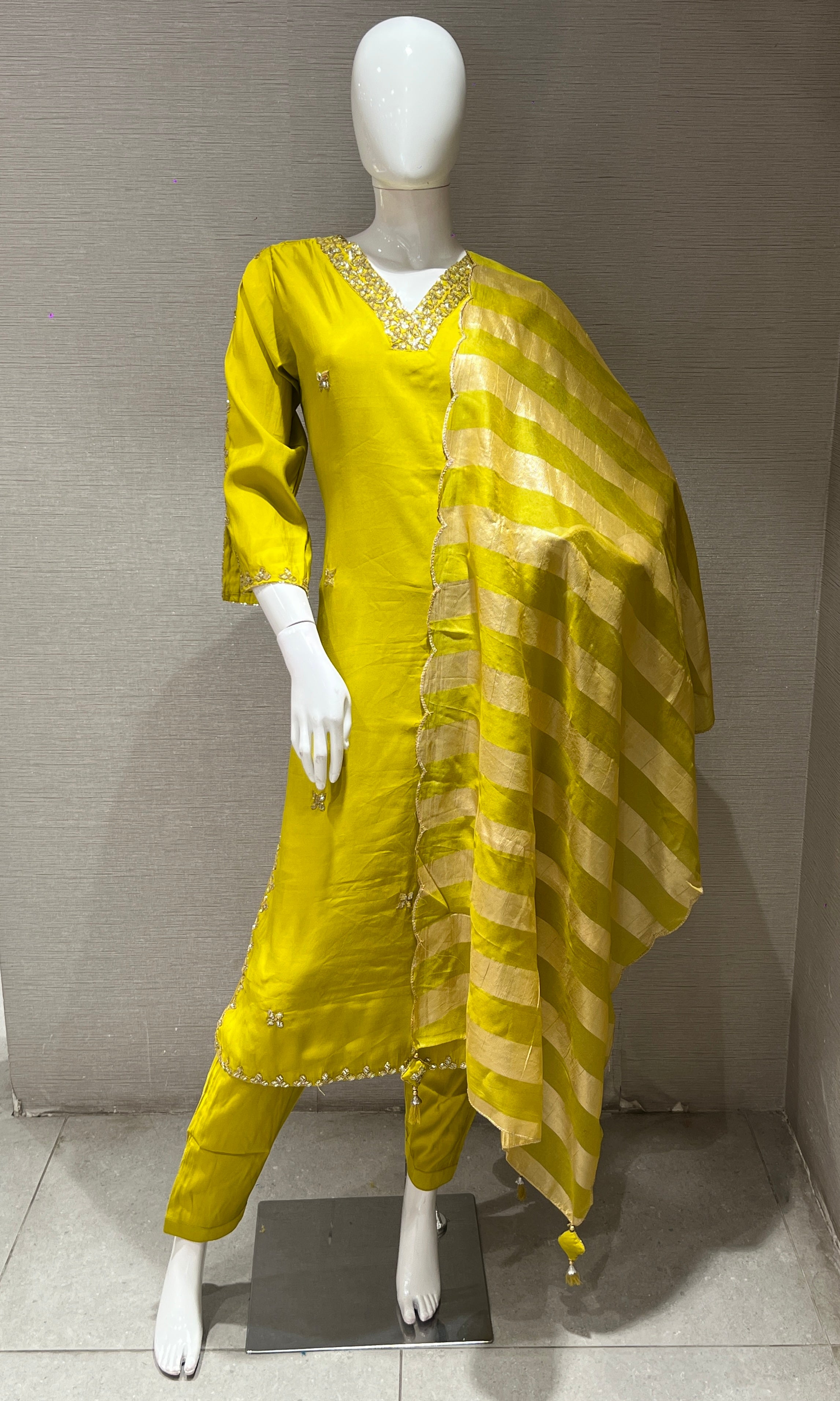 Liril embroidered kurta set with striped dupatta