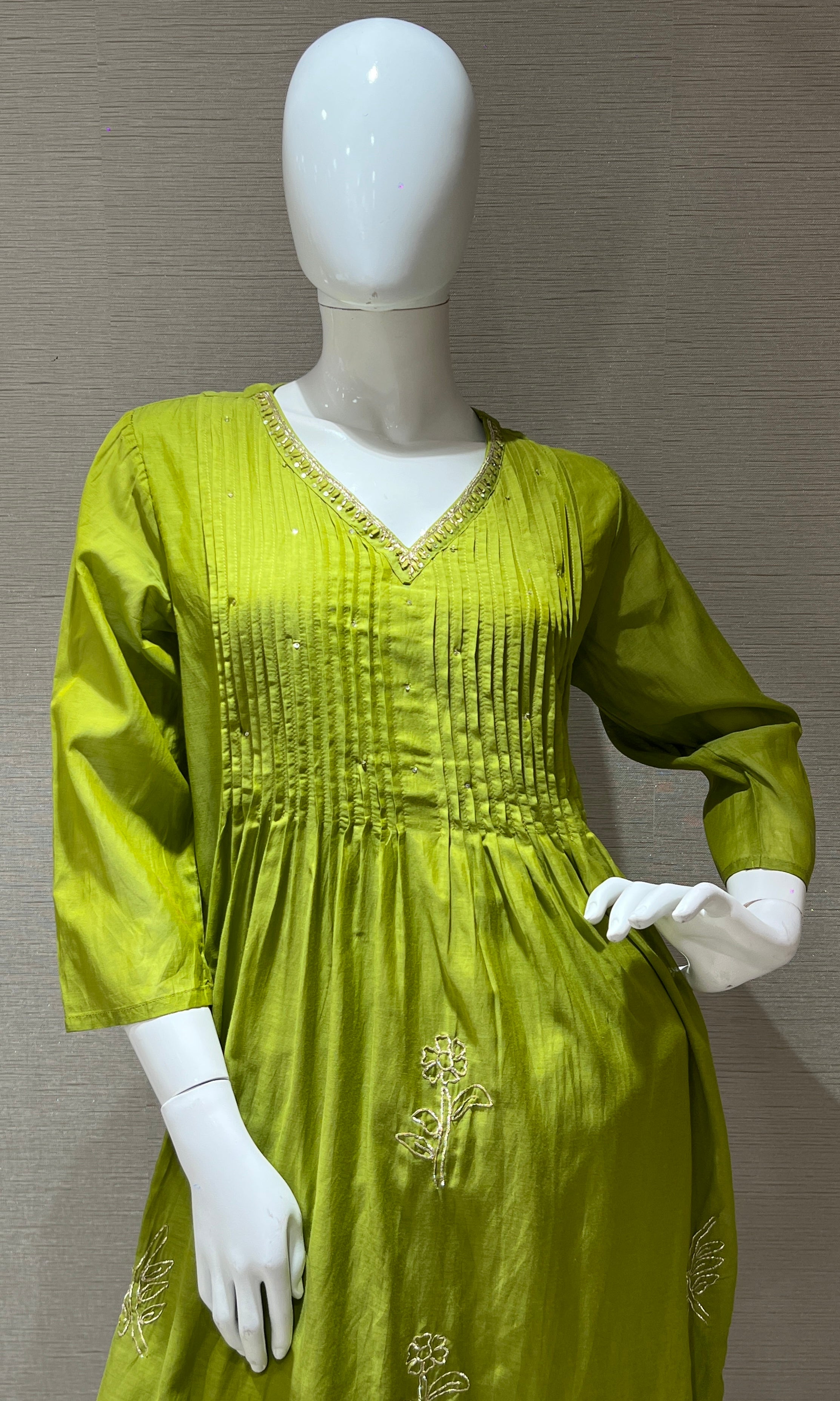 Green Mul Chanderi kurta set