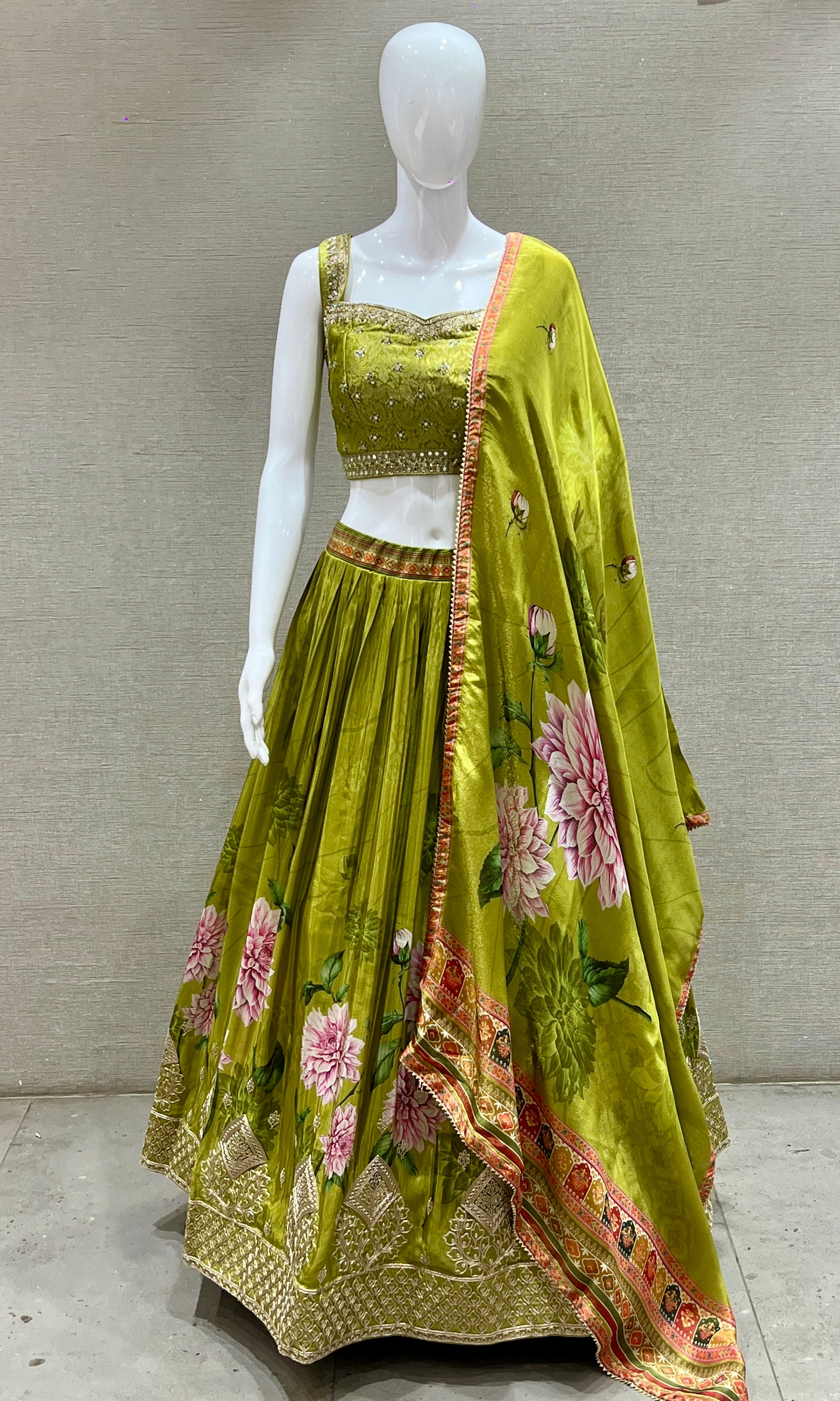 Gulzar Olive Lehenga Set