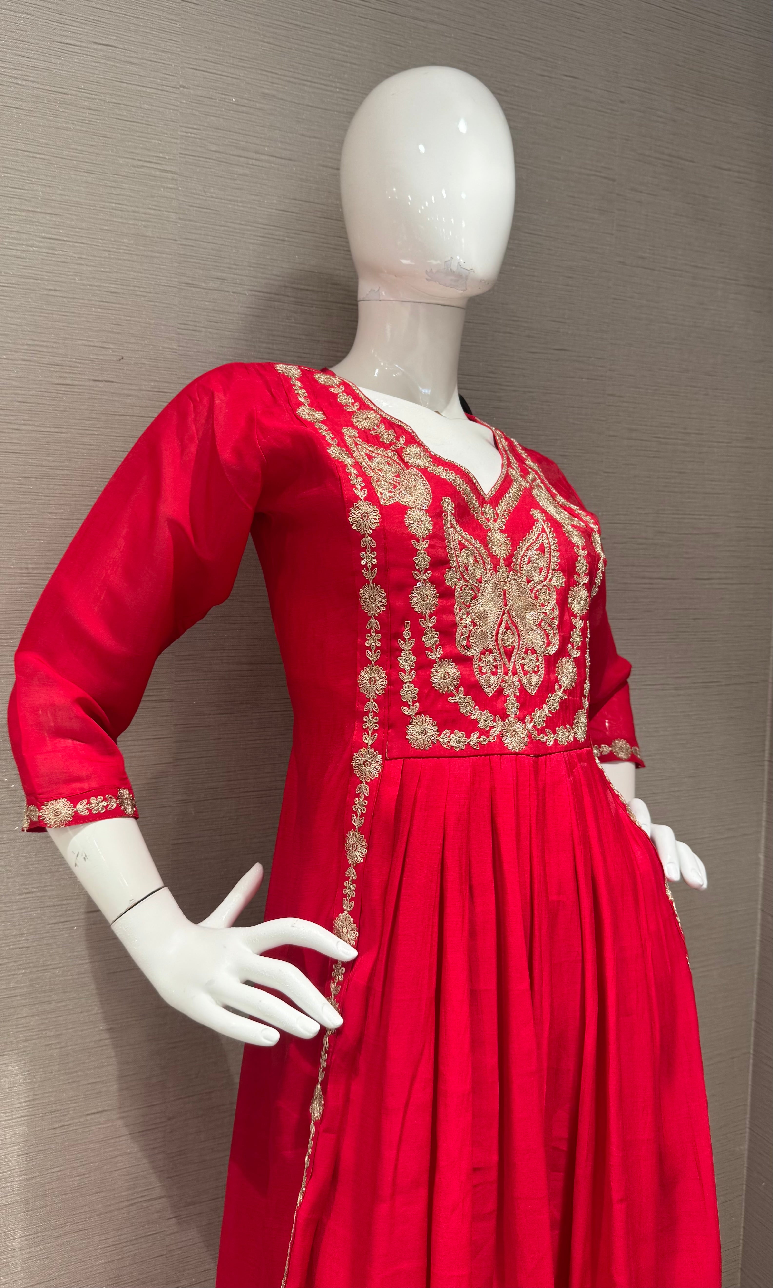 Rani Embroidered A line Kurta Set with Dupatta