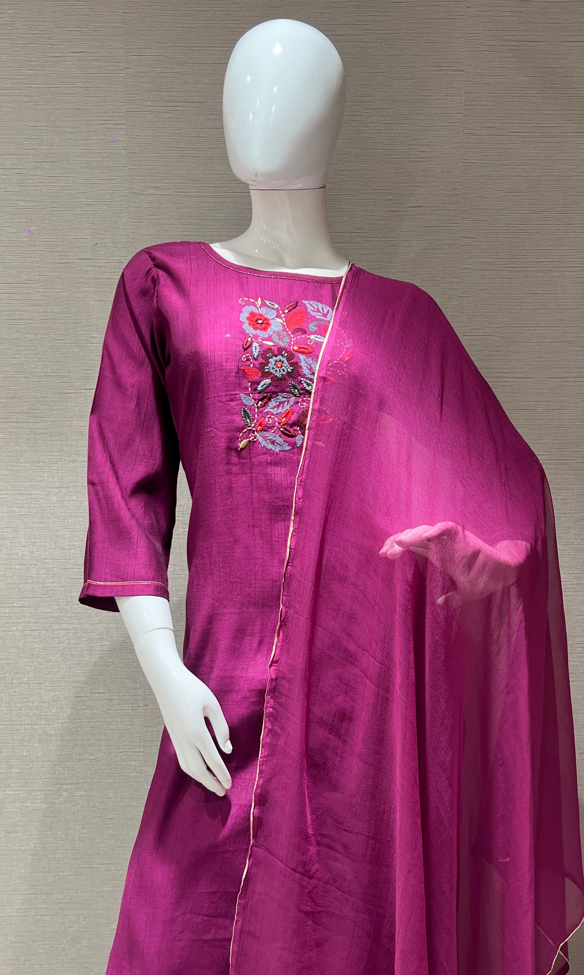 Wine silk kurta set