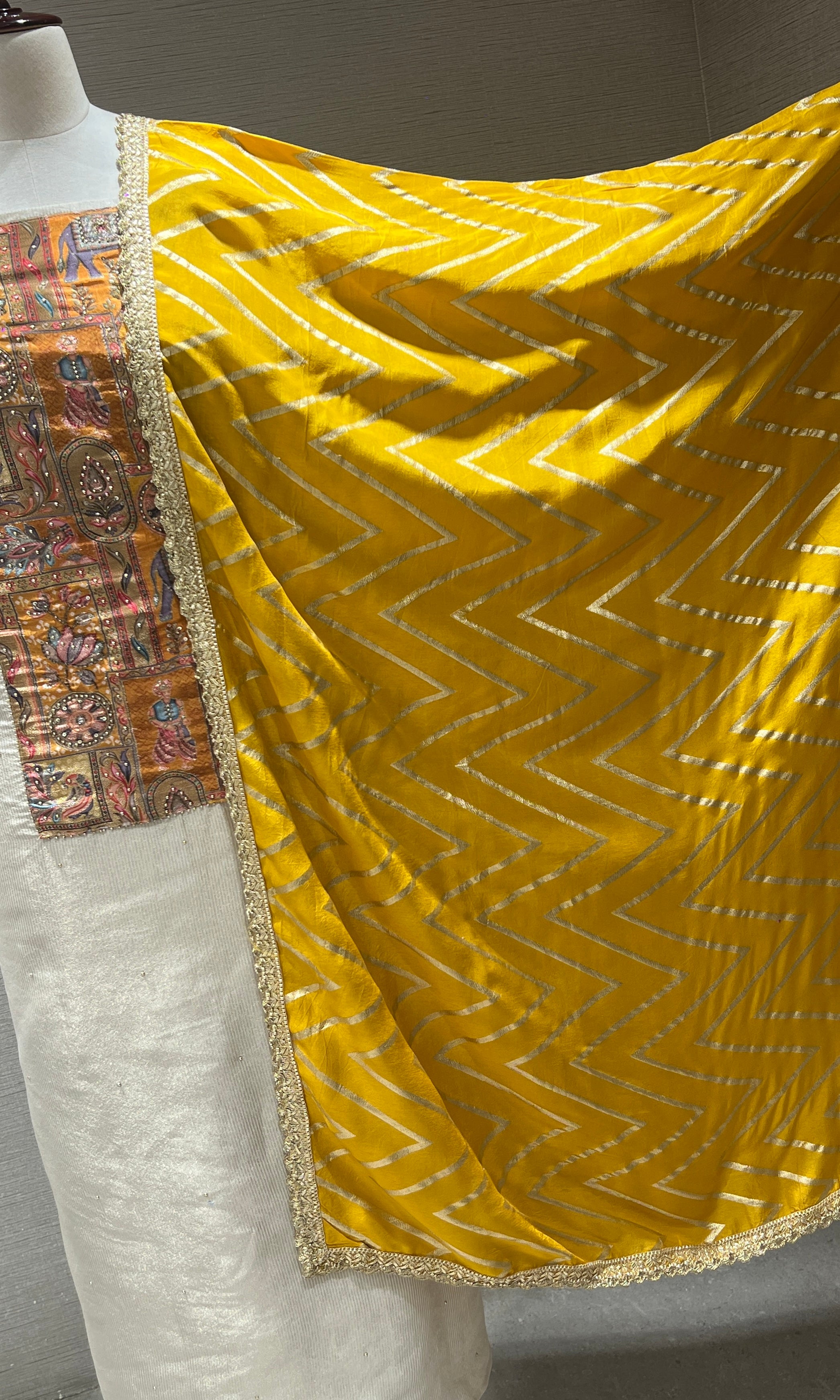 Half white Embroidered dress material