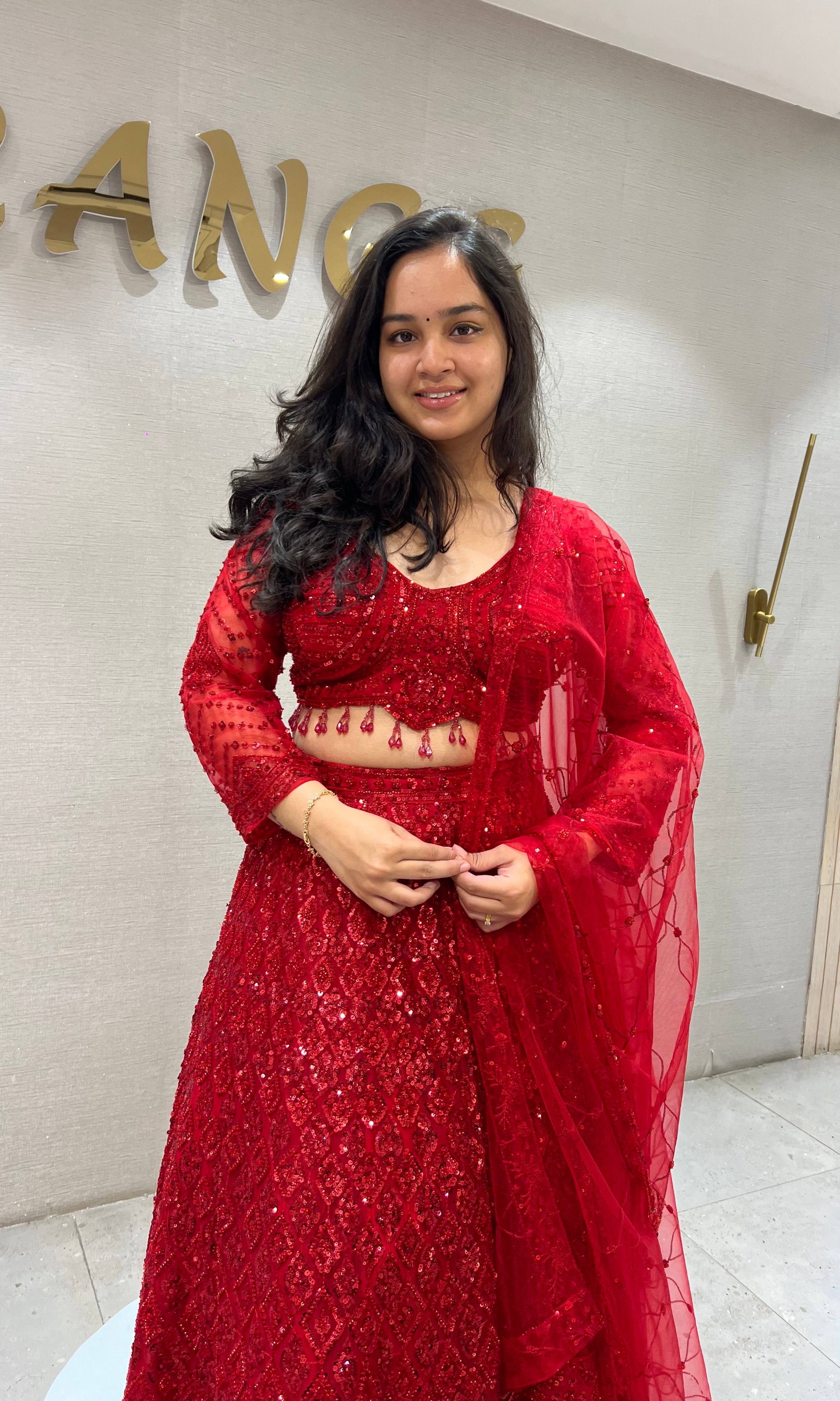 Crimson Red Embroidered Lehenga with Net Dupatta