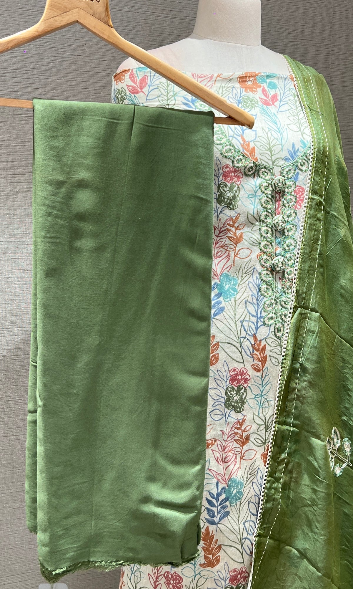 Green FLORAL Dress material