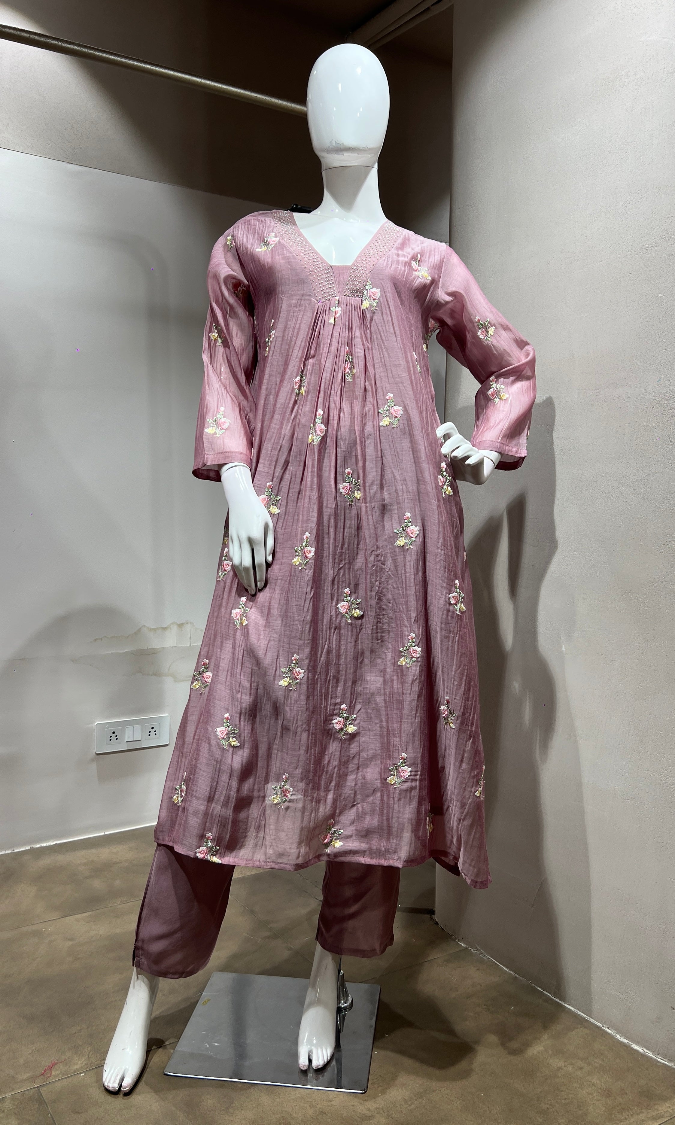Onion Pink Flared Kurta Set with Dupatta