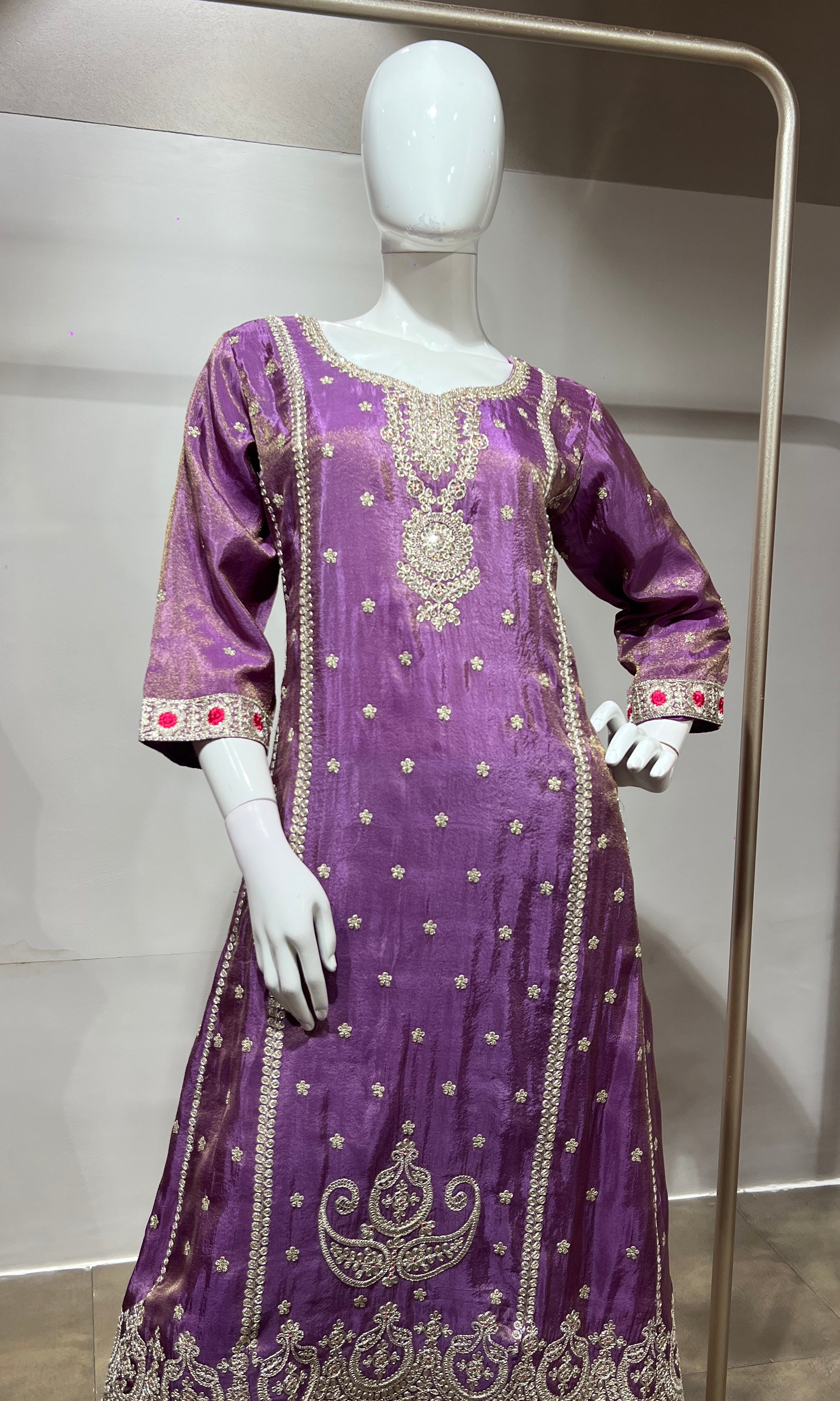 Lilac Silk Embroidered Kurta Suit with Dupatta