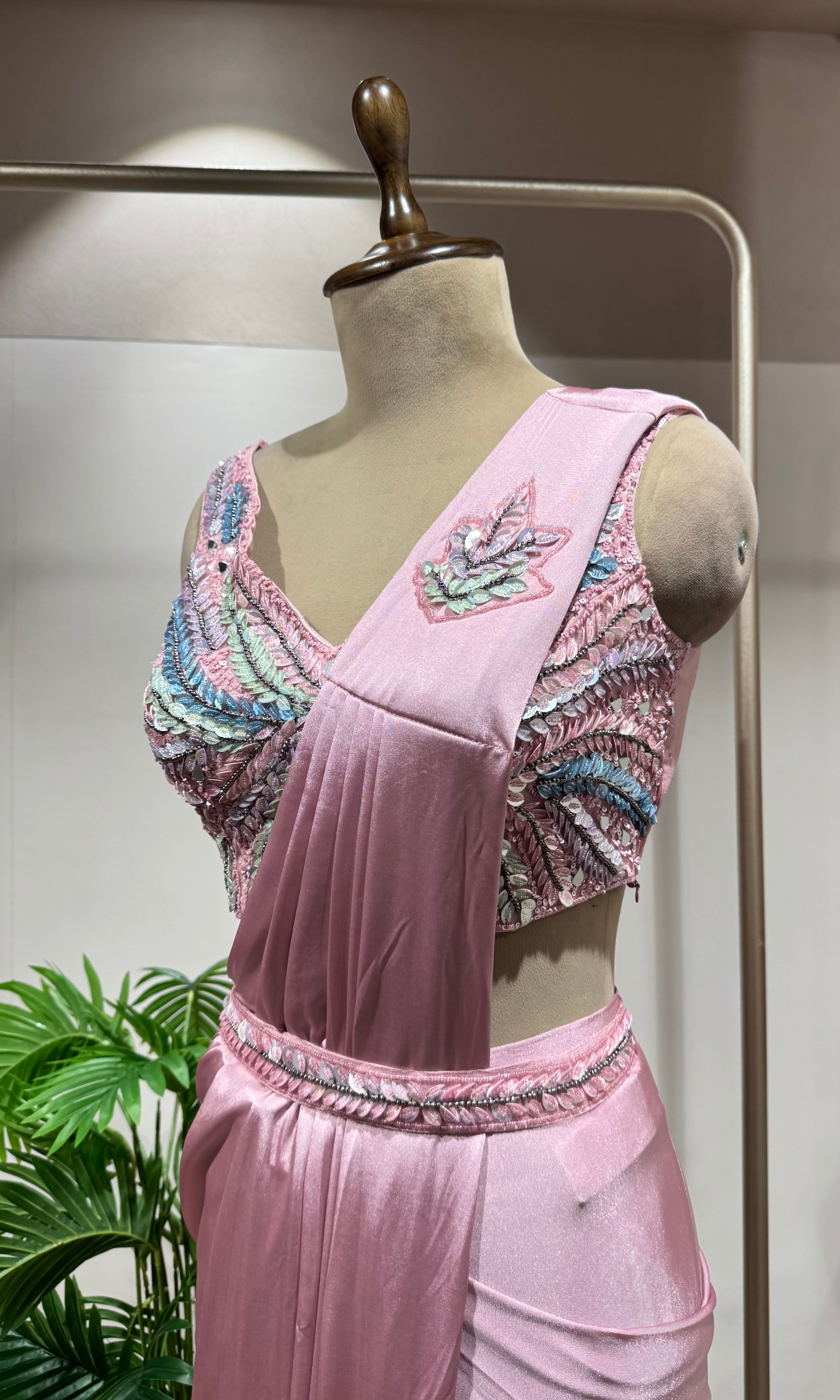 Blush Pink Lycra Drape Saree