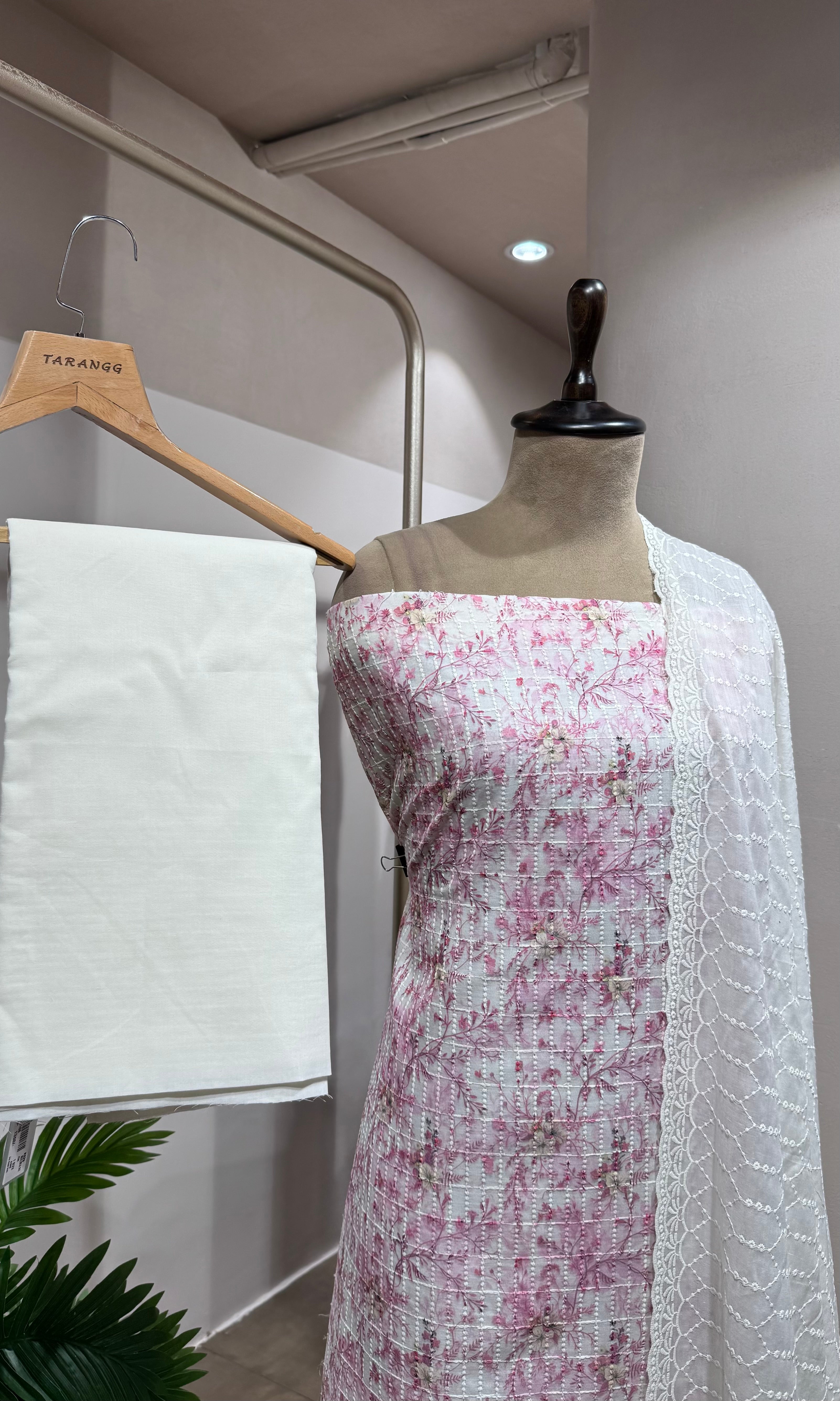 Pink Floral Chikankari DRESS MATERIAL