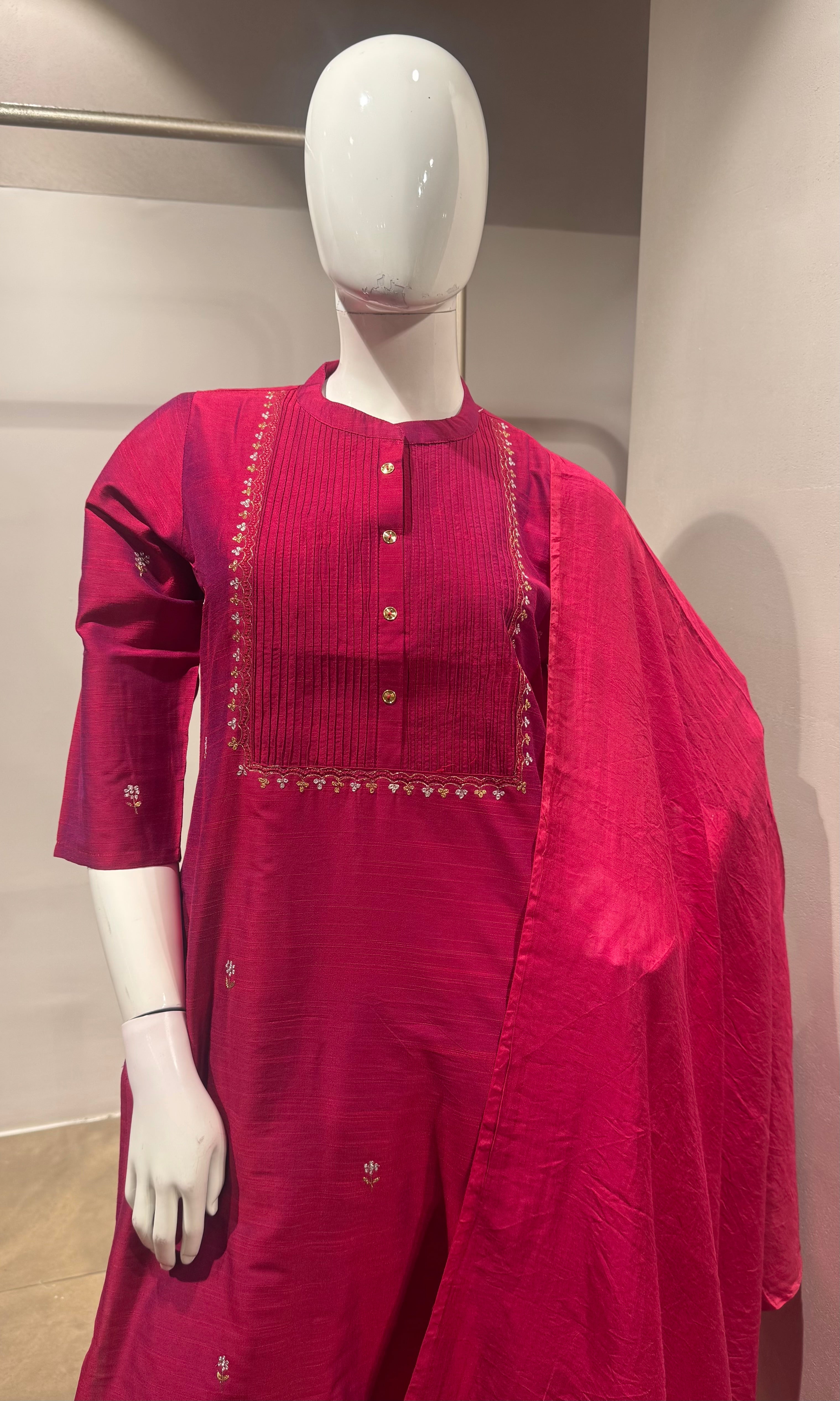 Pink Straight Kurta set with Banarasi Border Dupatta