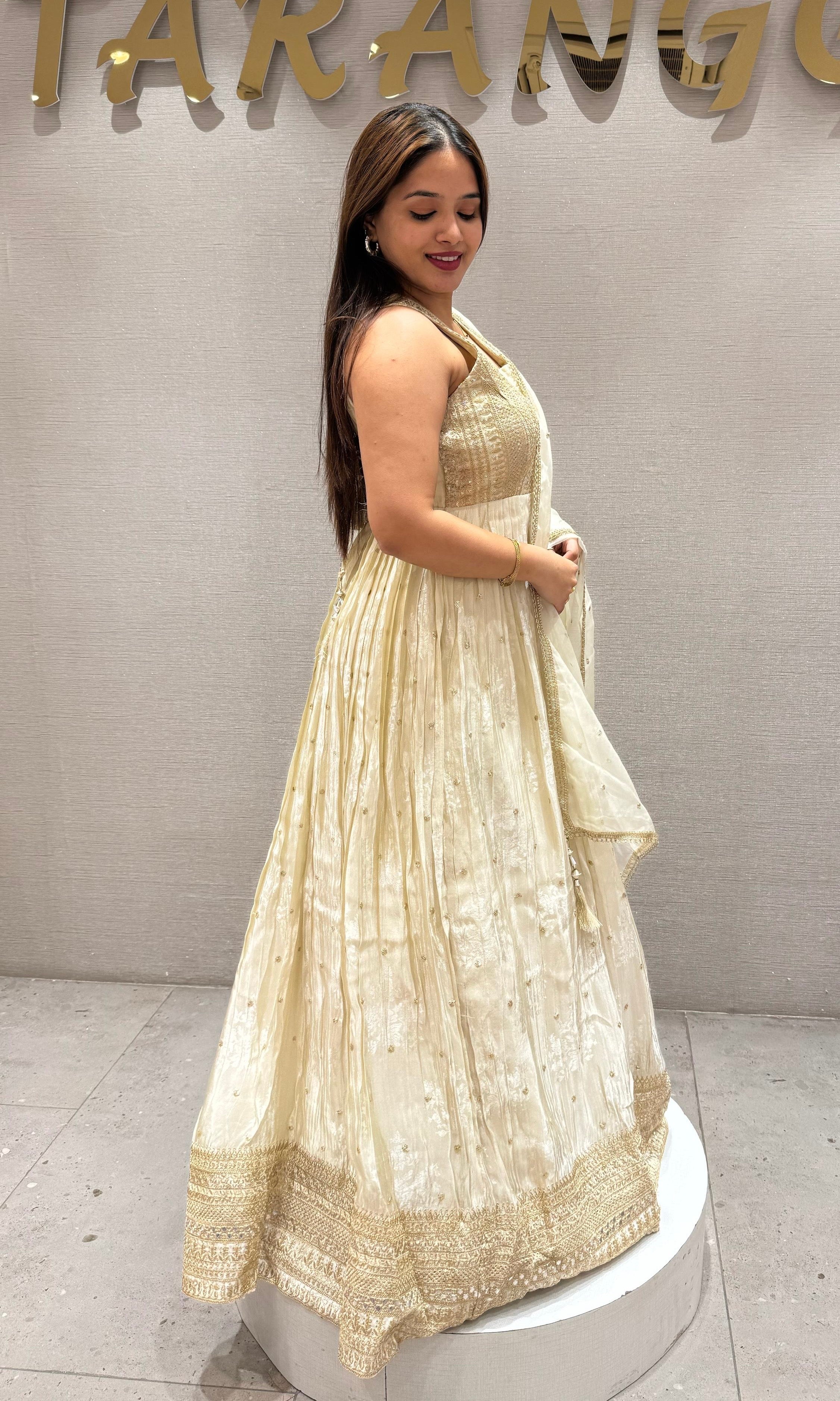Haft white long dress