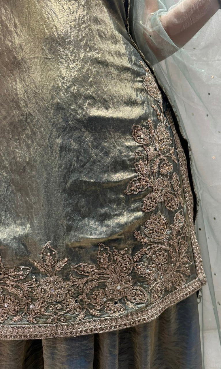 Mint Aura Metallic Palazzo Set