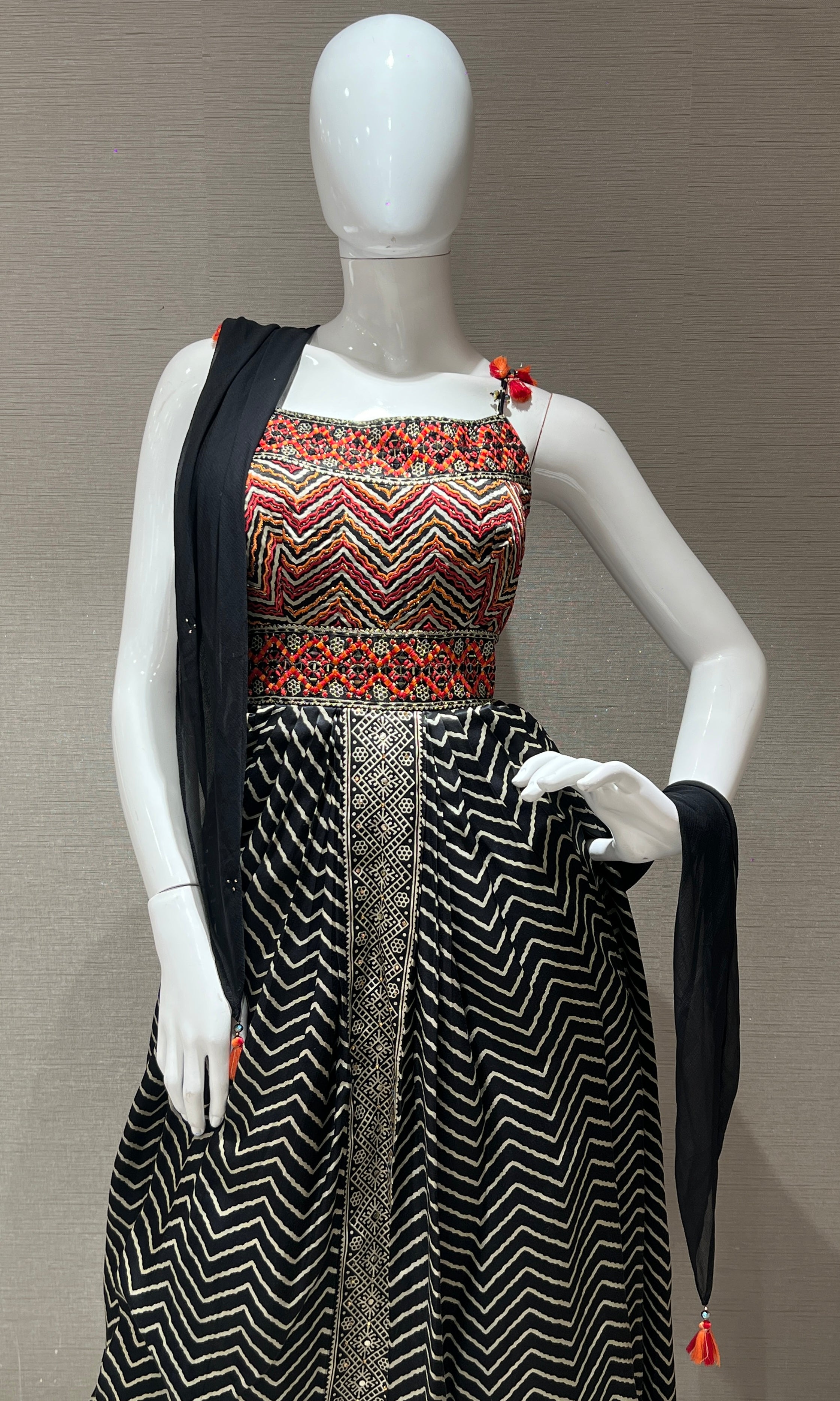 Black kurta with palazzo pant and dupatta