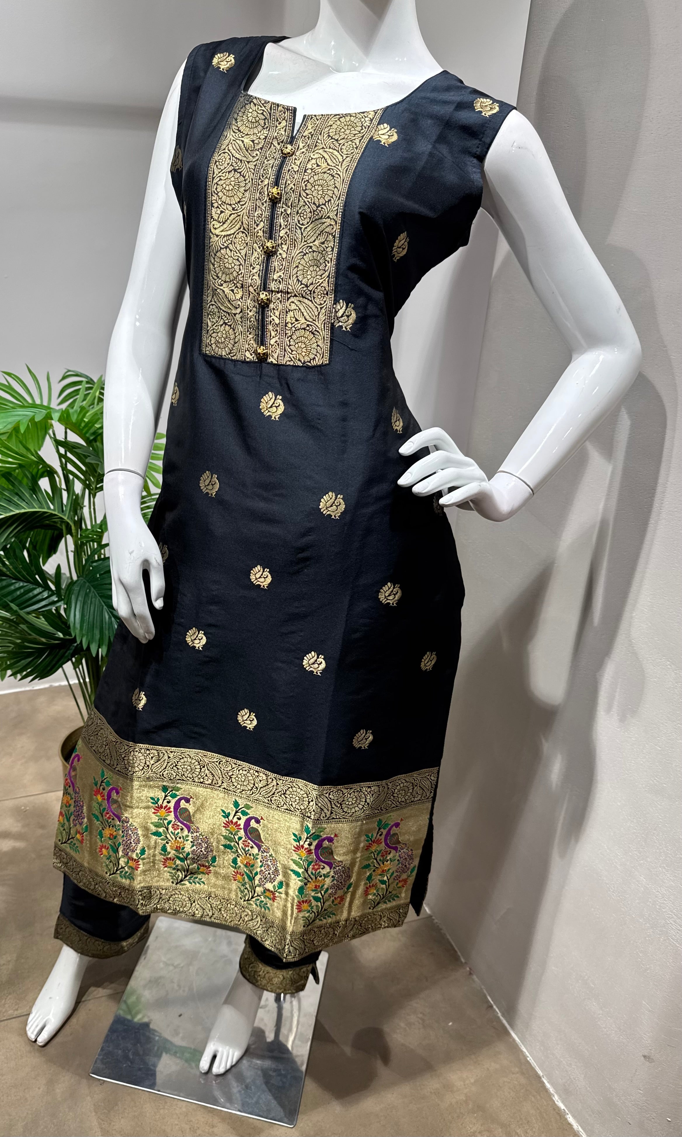 Black Embroidered Silk Kurta Set with Dupatta