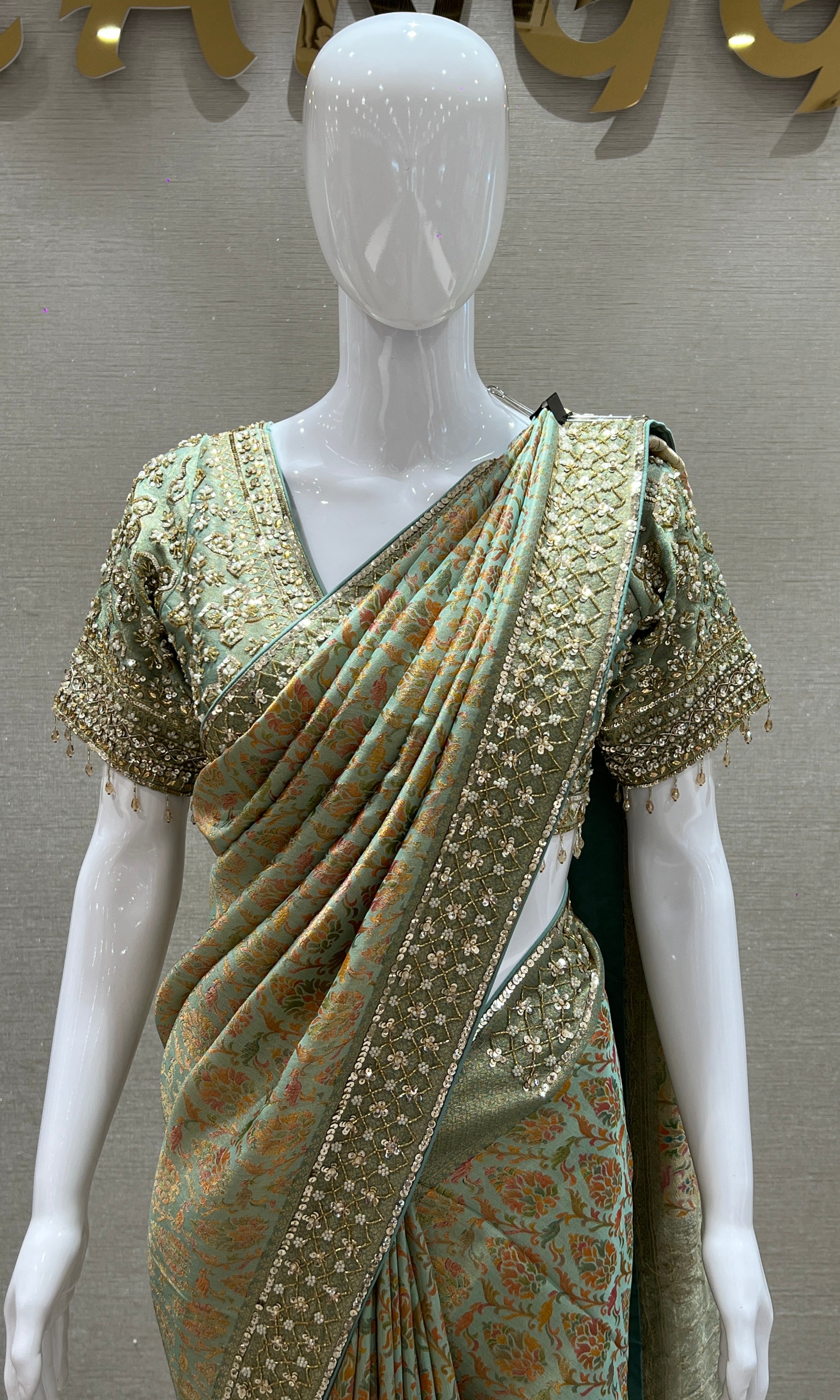 Sage Green Traditional Banarasi Saree