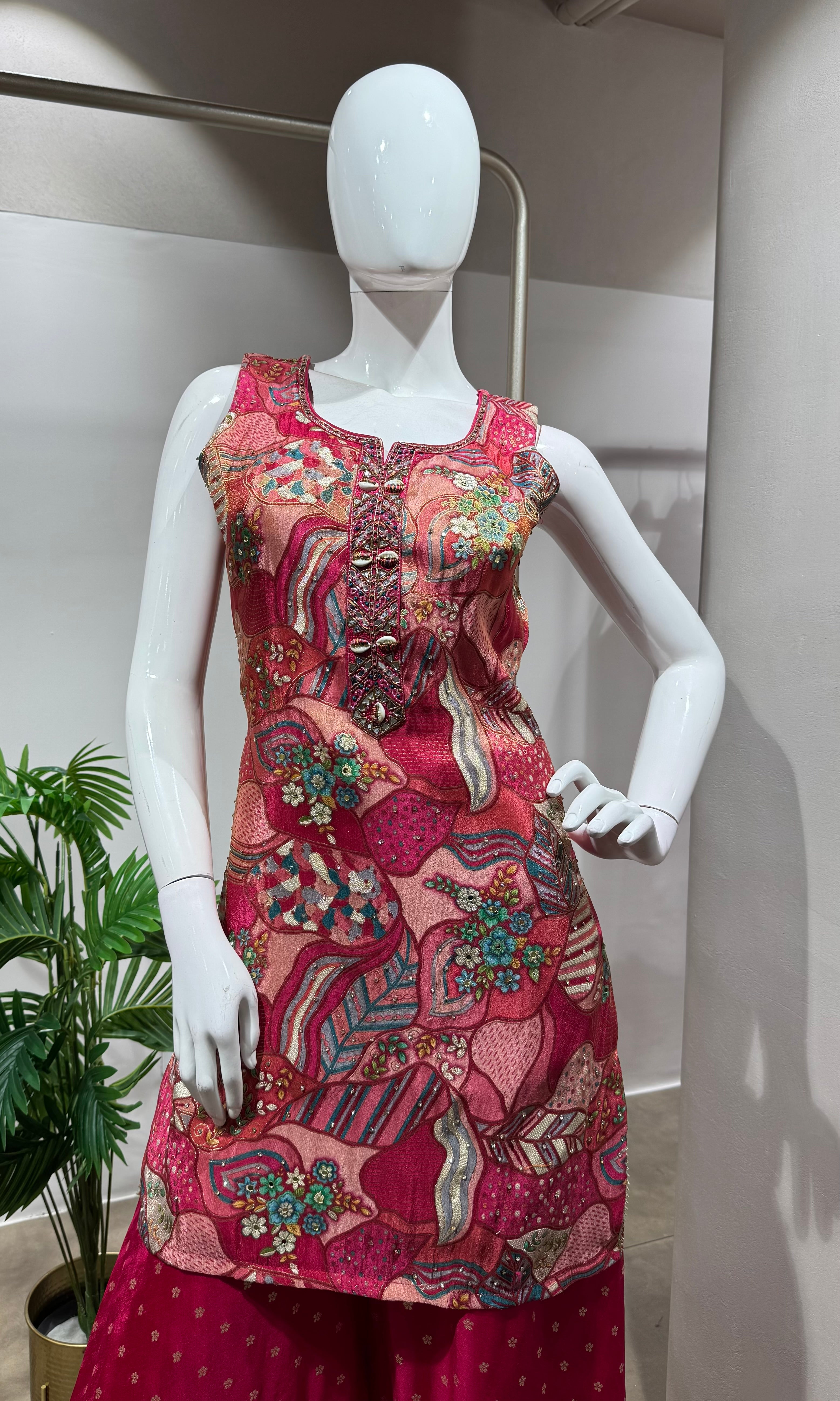 pink with floral sharara set