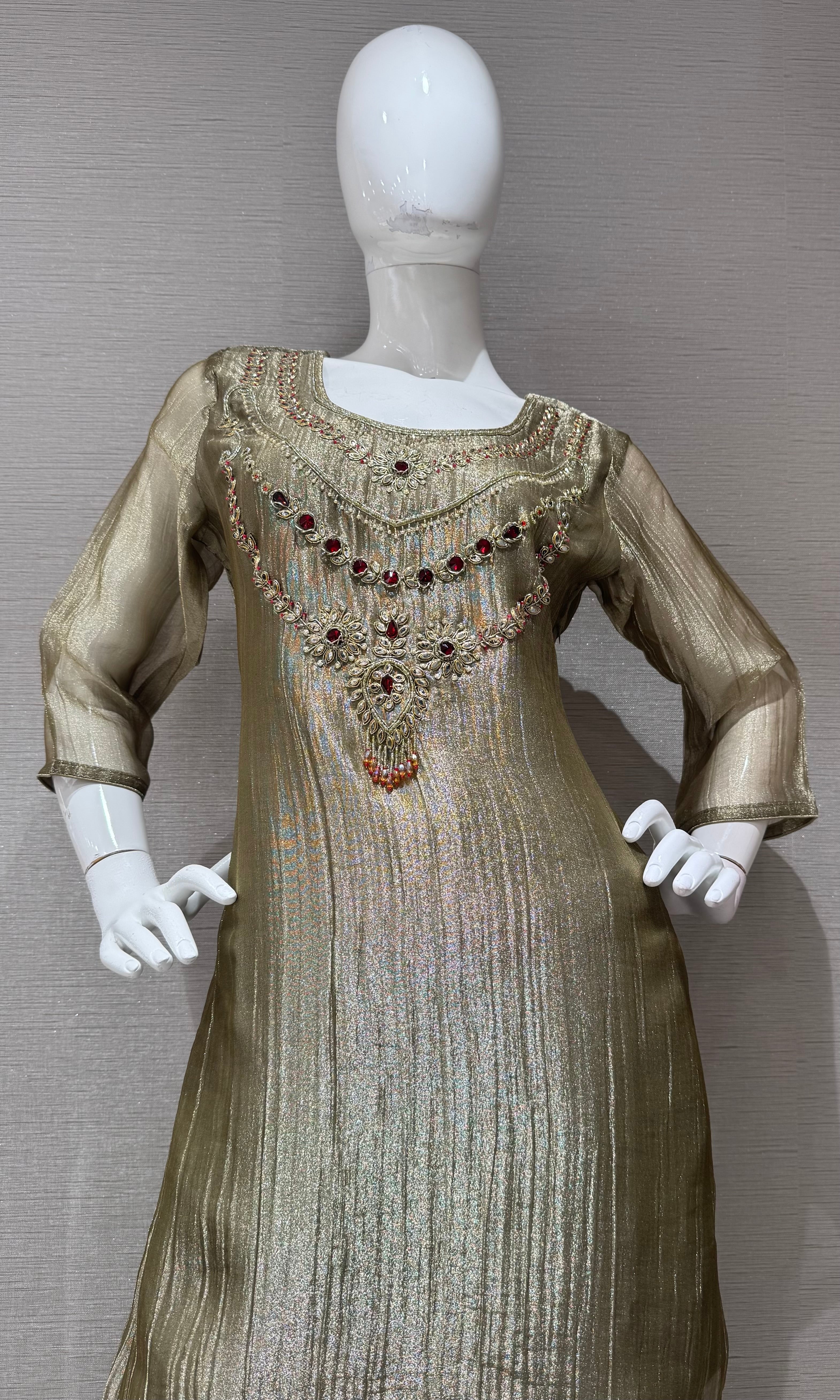 Olive green Shimmer Cord Palazzo Set