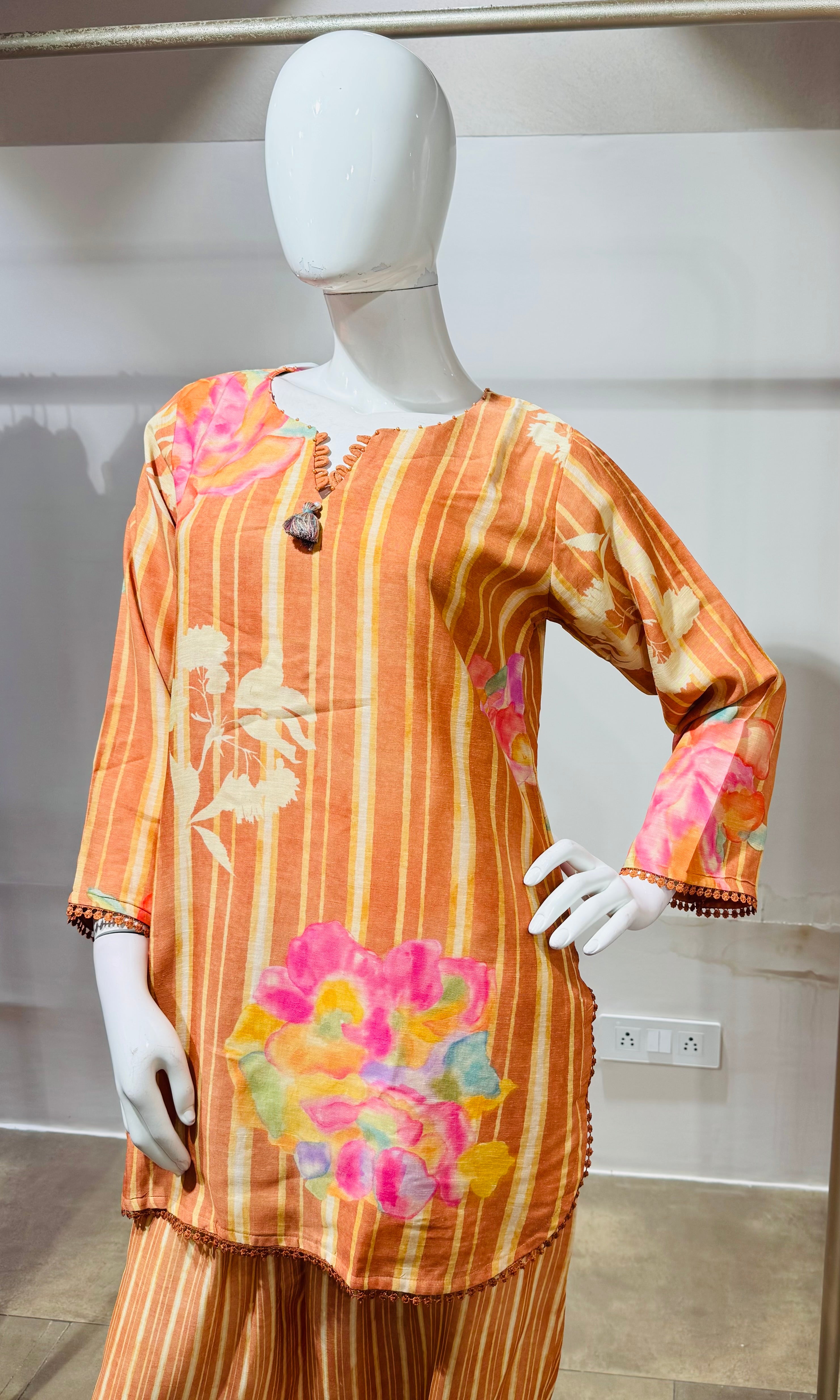 Orange Floral Printed Farsi salwar