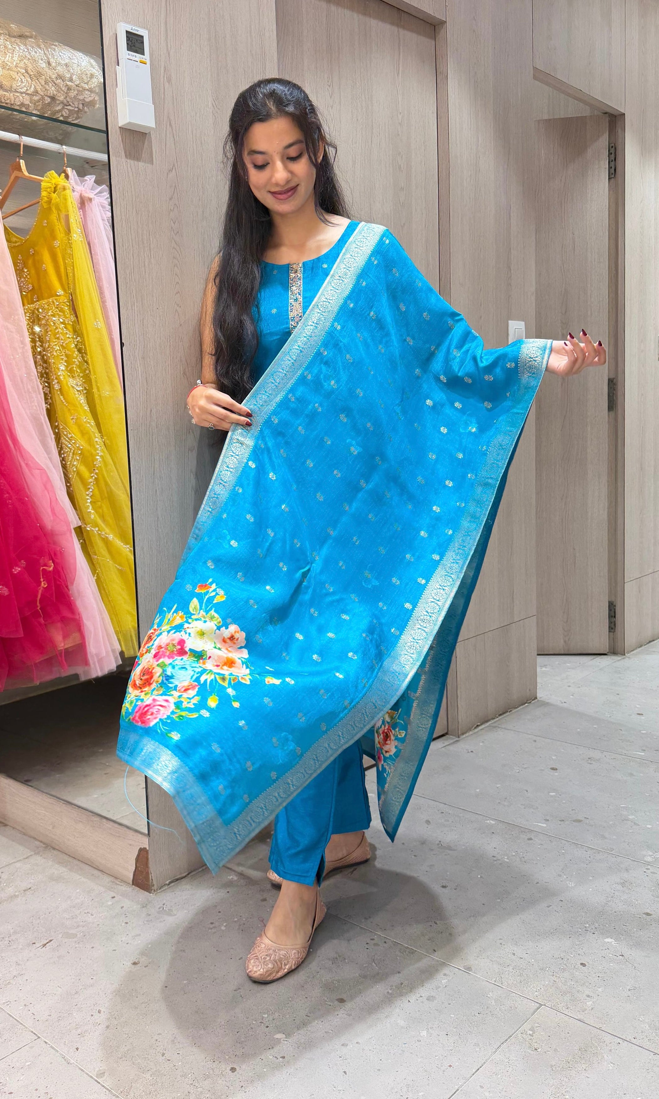 Rama blue FLORAL ETHINC kurta set