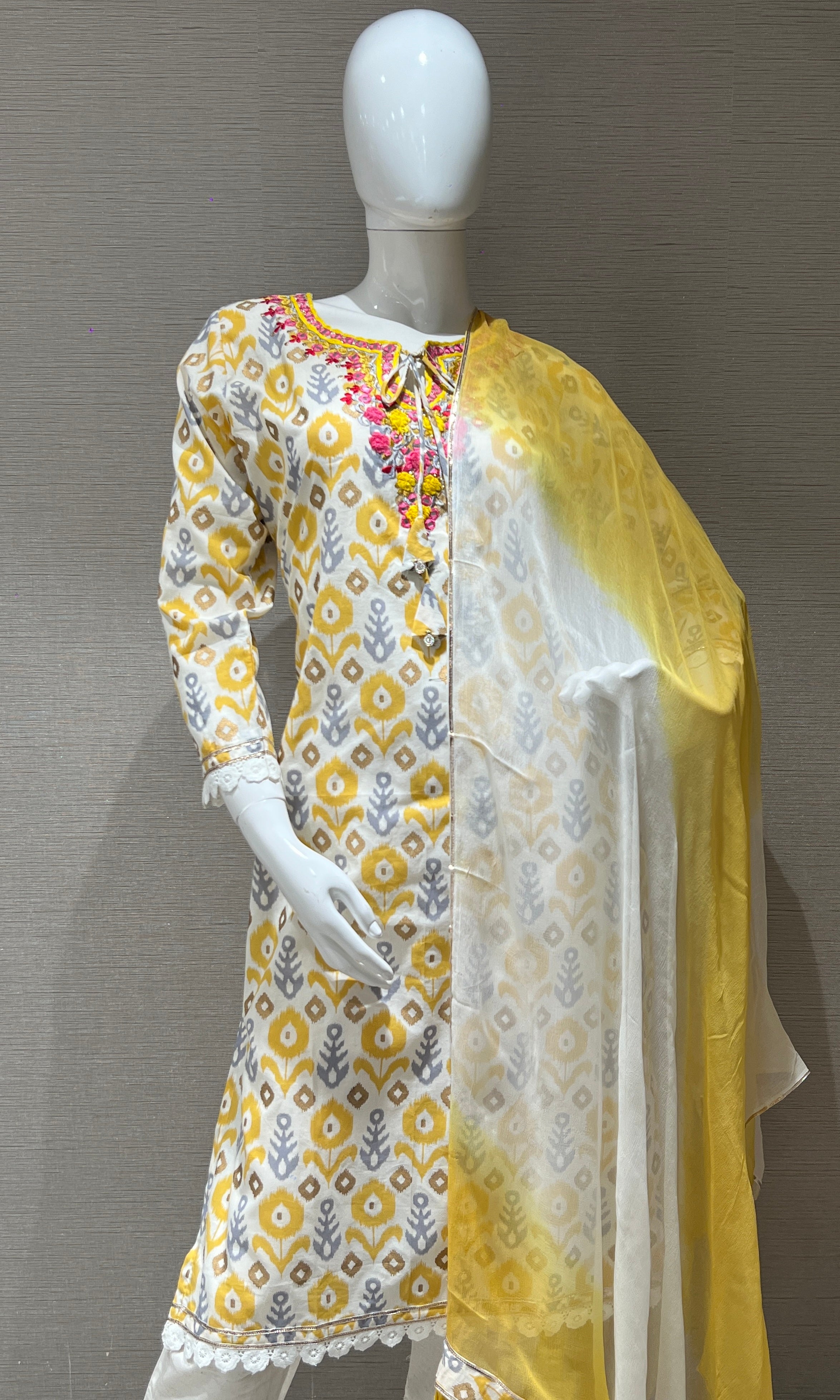 yellow flower printed kurta set 3223