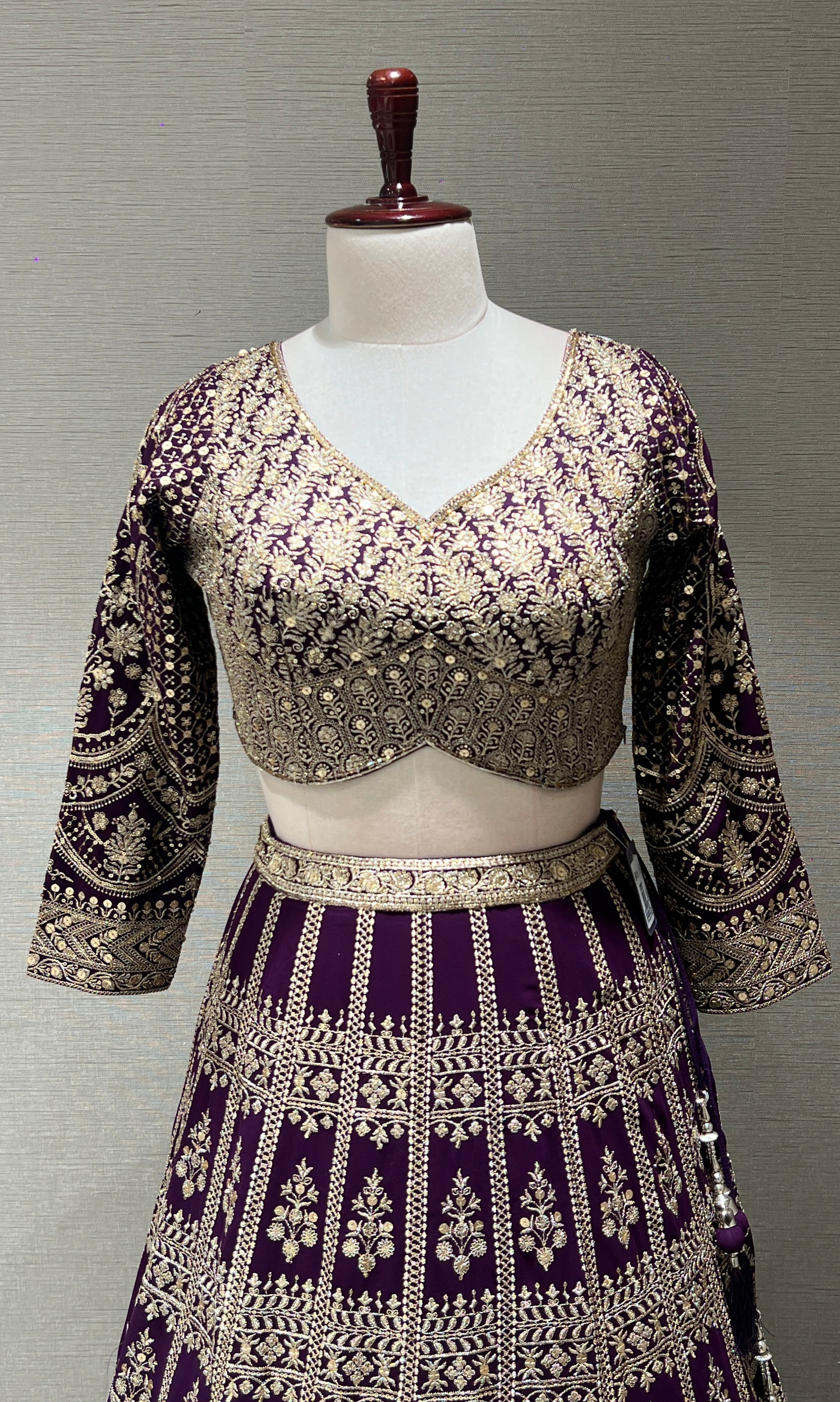 Gold Embroidery lehenga in wine shade