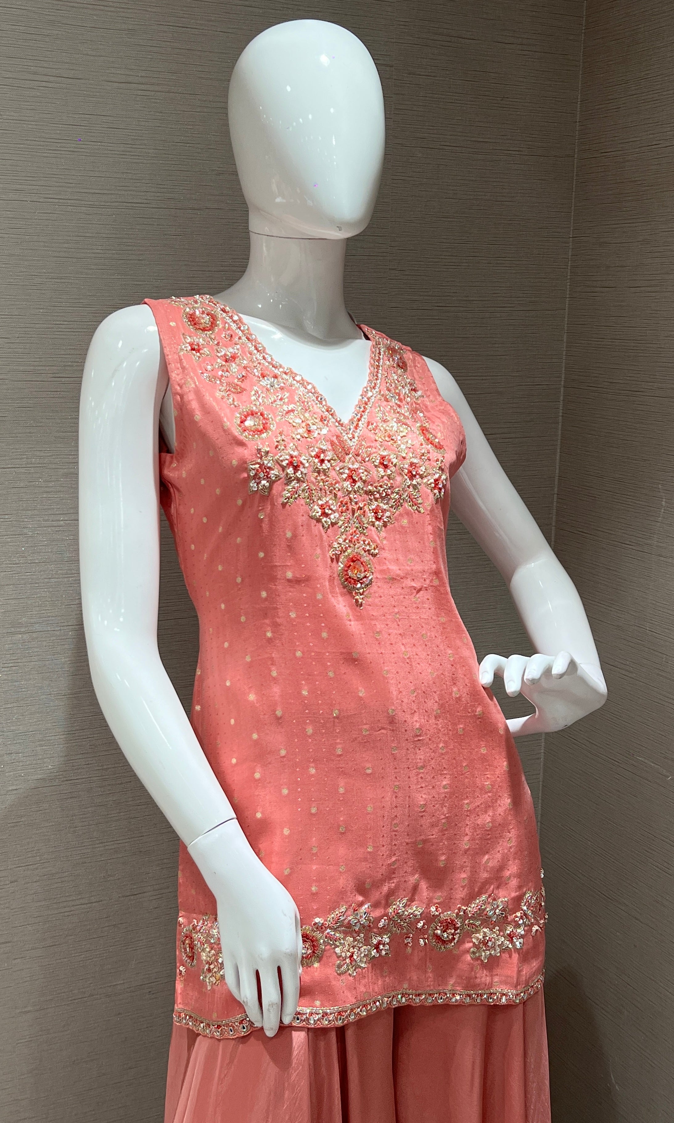 Rose Pink Short Kurti Embroidered Palazzo Set