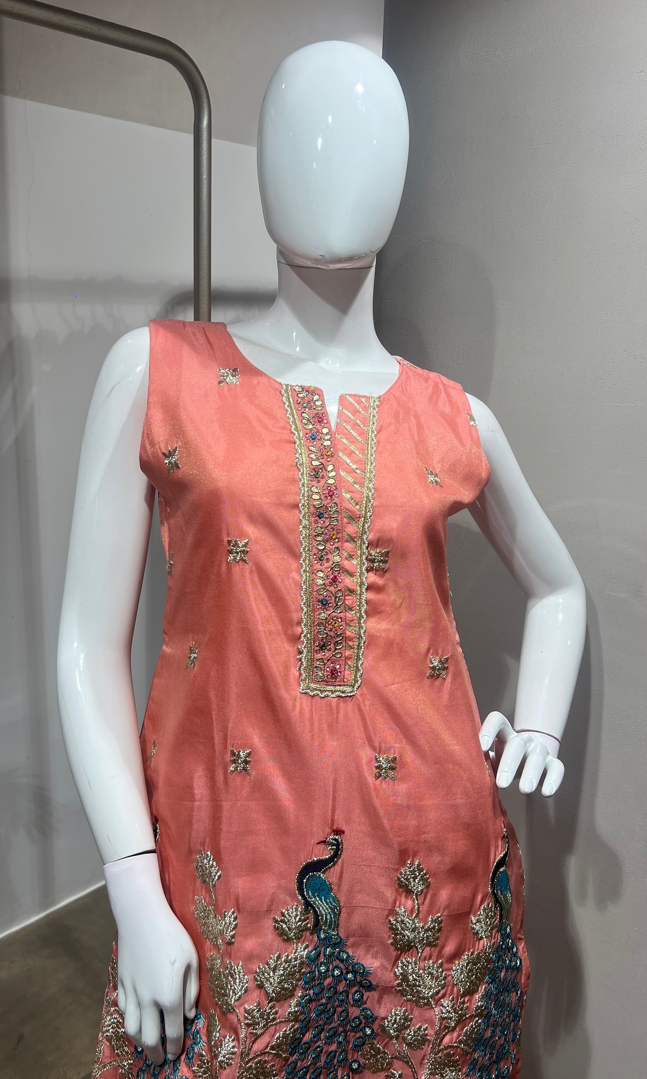 Peach Peacock Embroidered Palazzo SET
