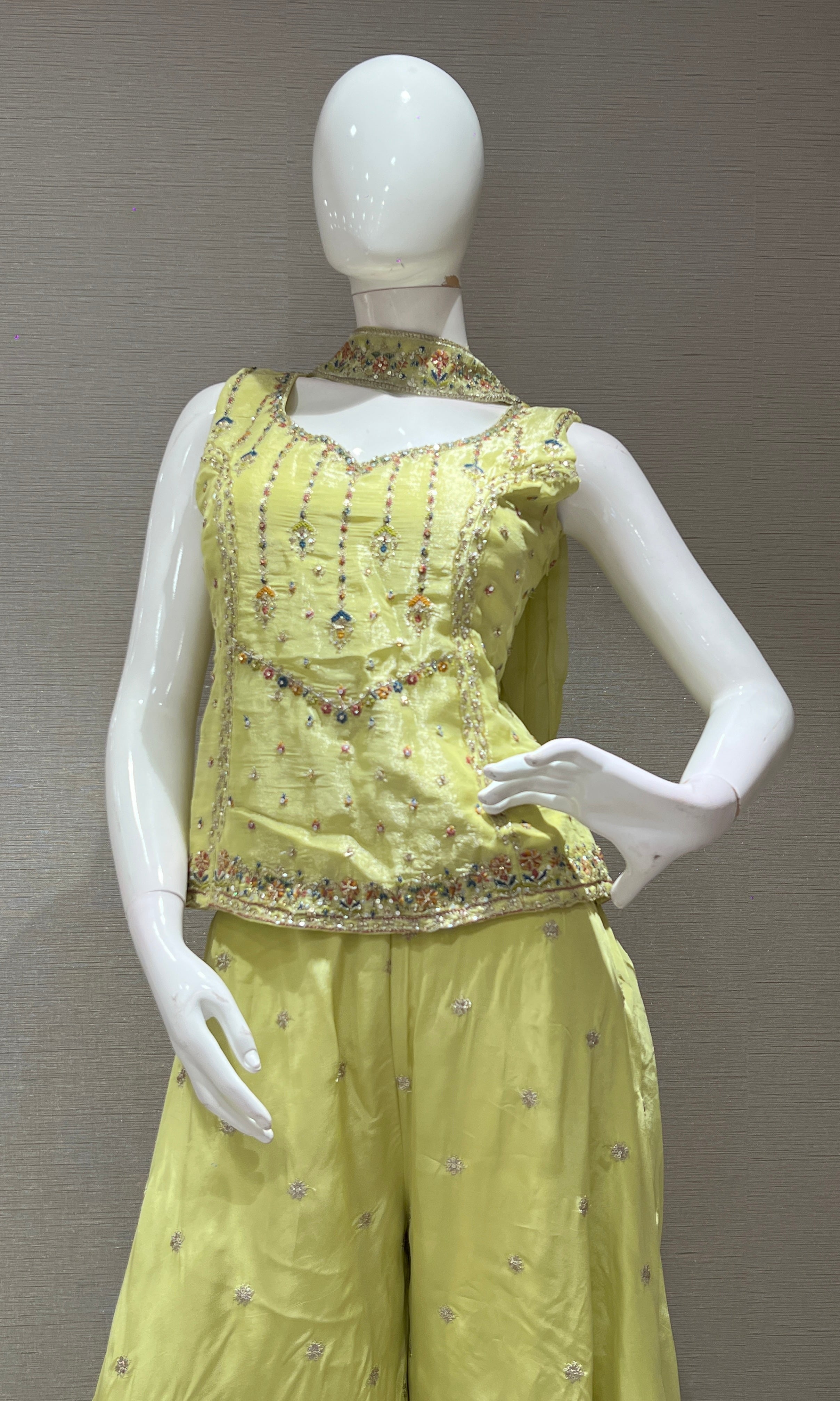 Green EMBROIDERED SHARARA SET