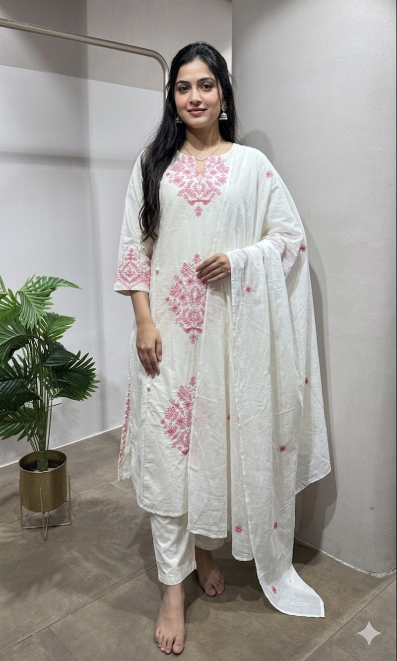 Pink and white ethnic kurta set