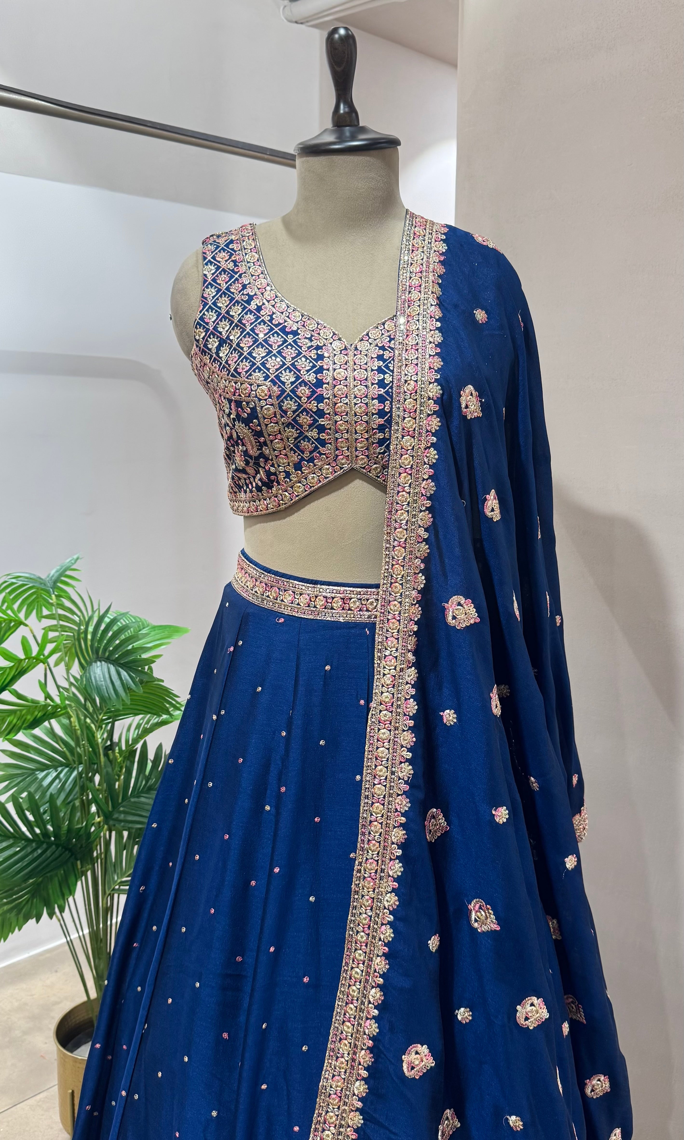 Blue ETHNIC GOLDEN EMBROIDERED LEHENGA
