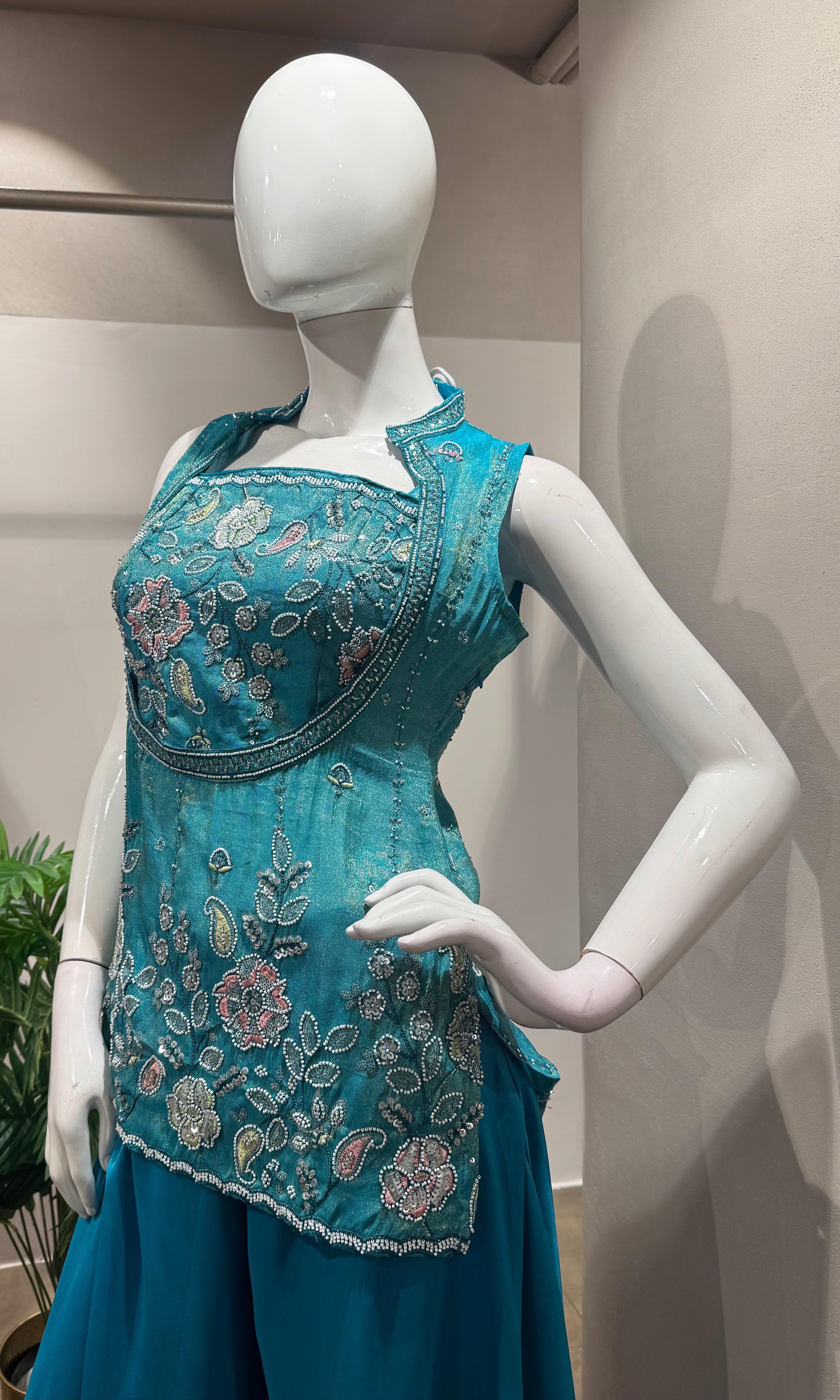 BLUE Embroidered PALAZZO Suit Set
