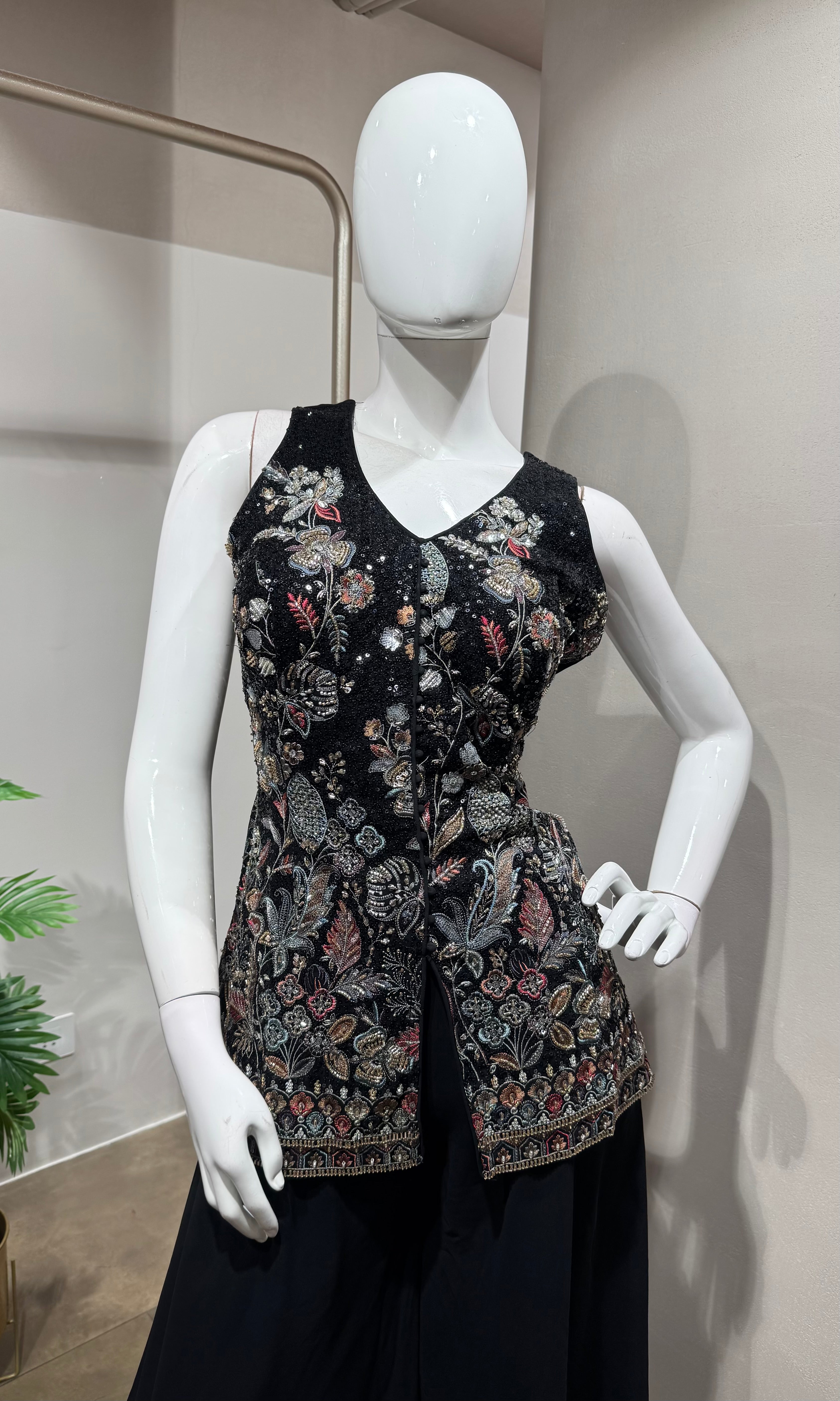 Black Embroidered Festive Sharara Set