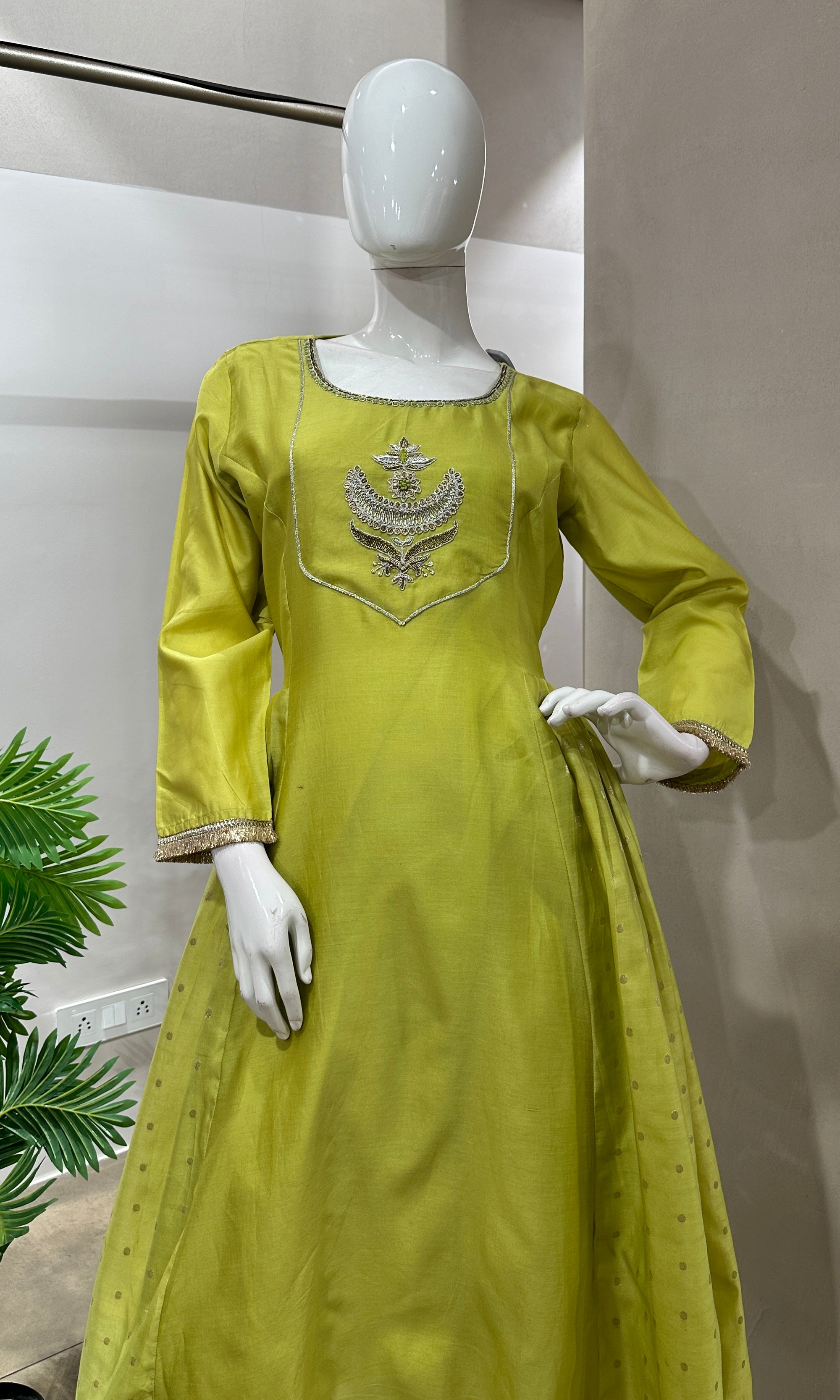 Green EMBROIDERED ANARAKALI SET