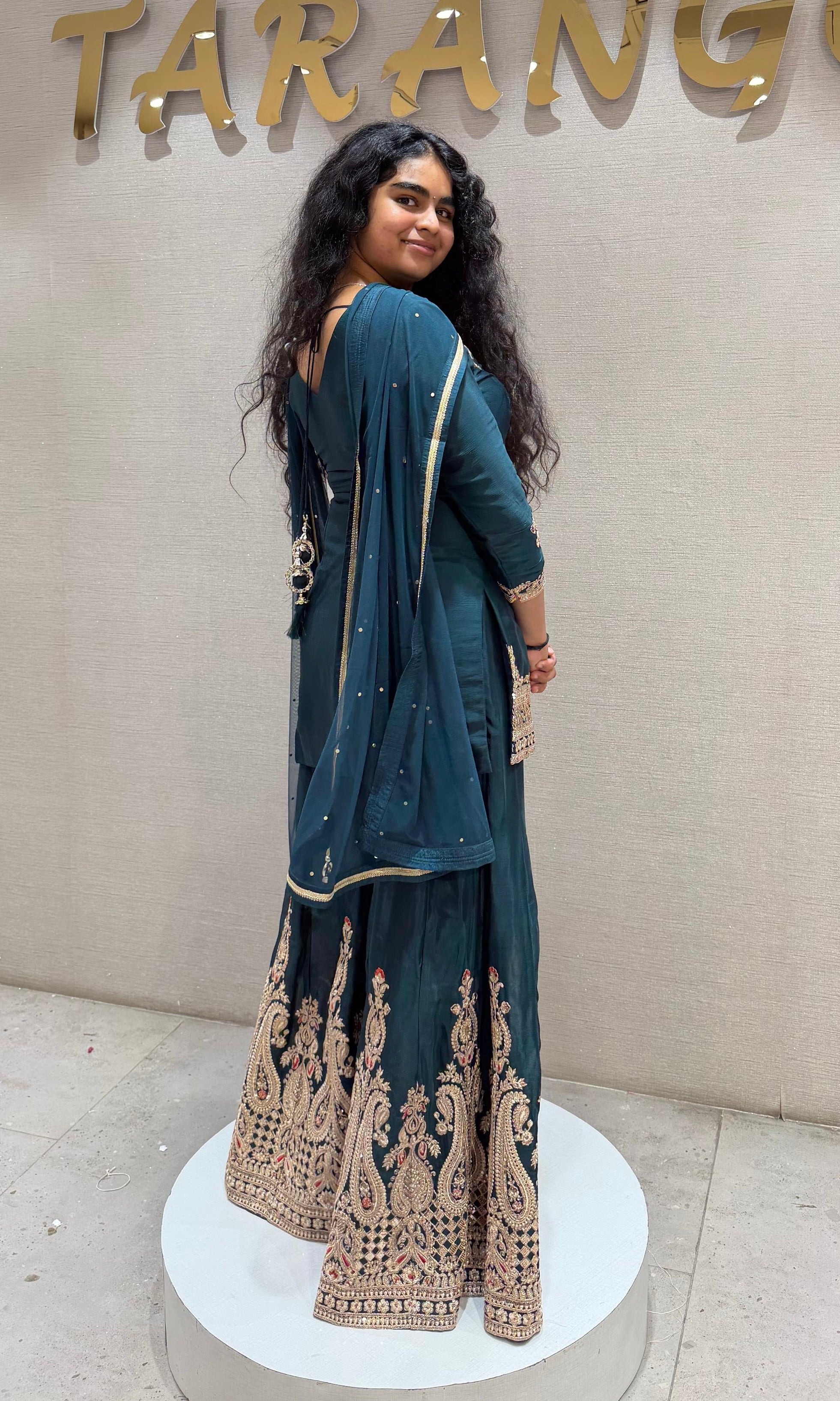 BOTTEL Green Silk Embroidery Sharara Suit