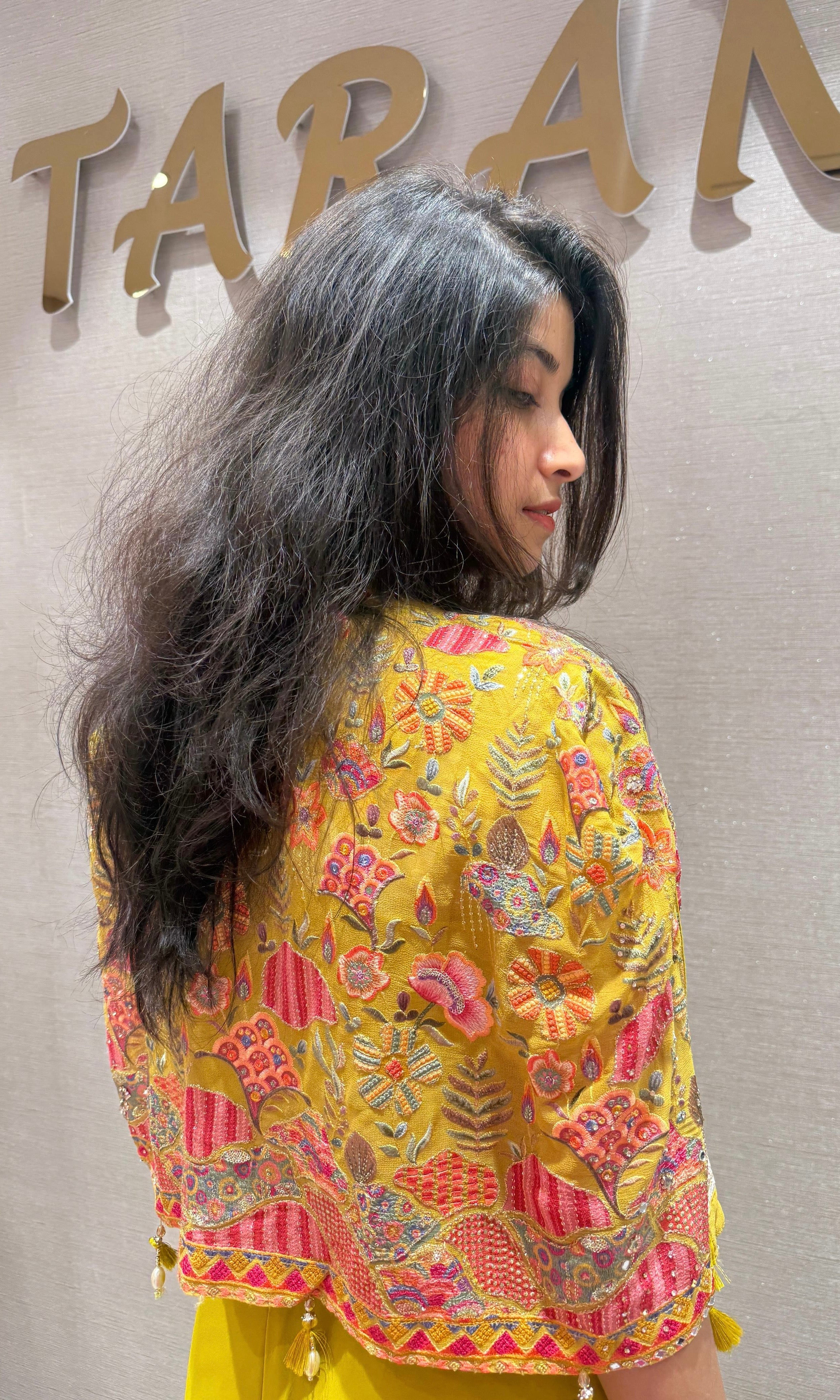 Parrot green palazzo set with jacket