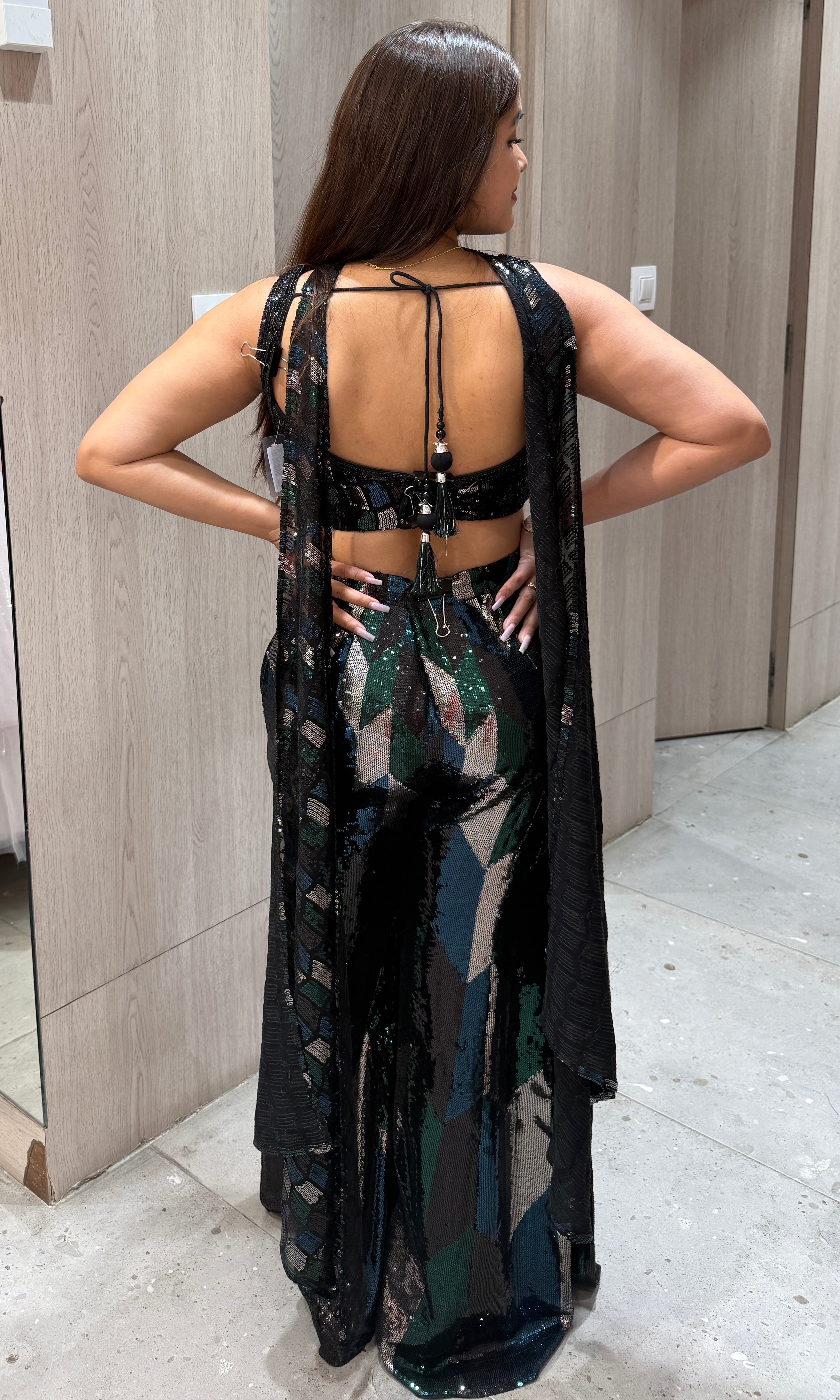 Black palazzo with designer blouse