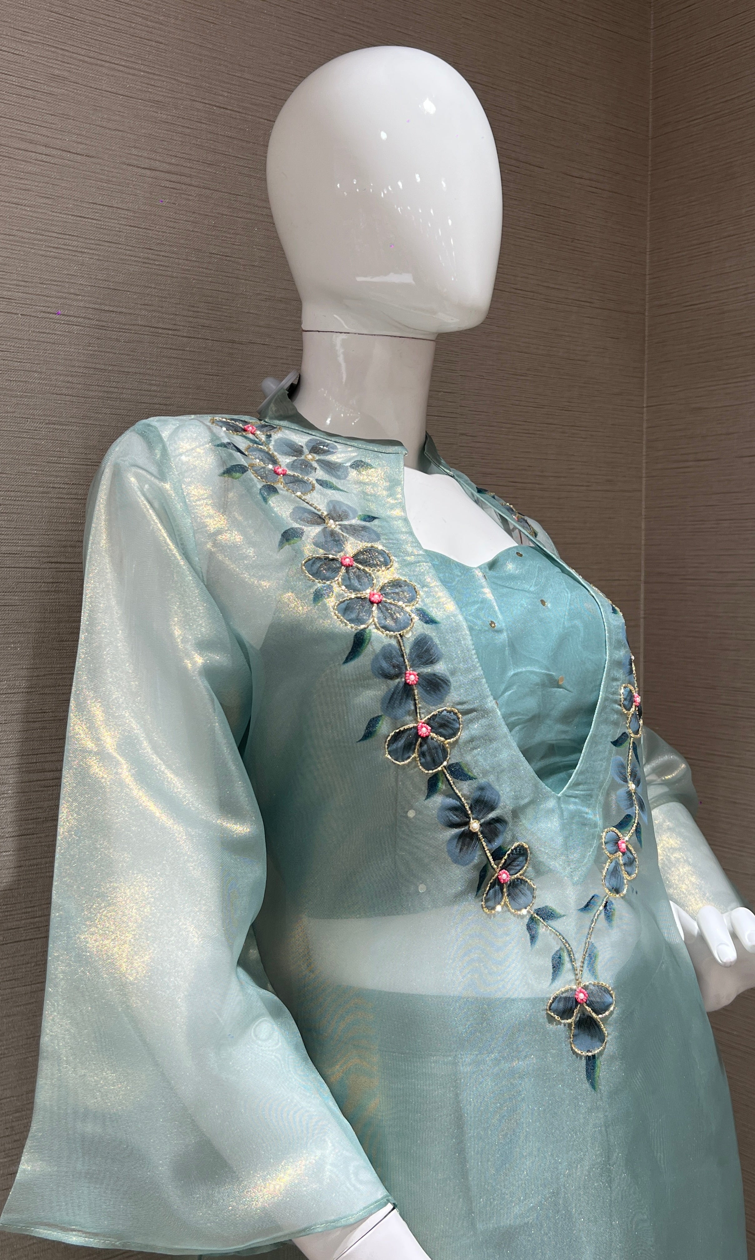 Light Blue Floral Organza Top and palazzo