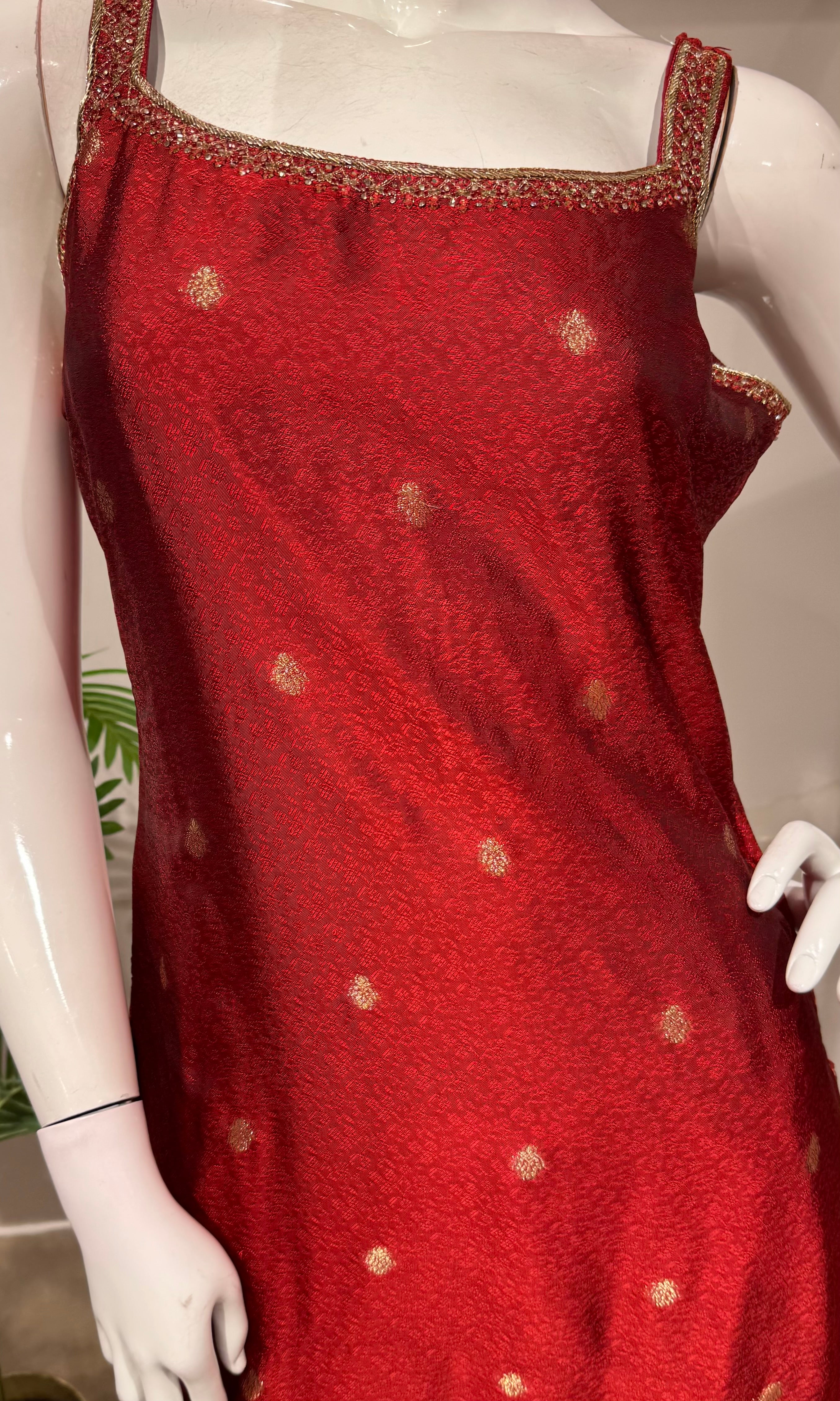 Red golden Banarasi kurta set