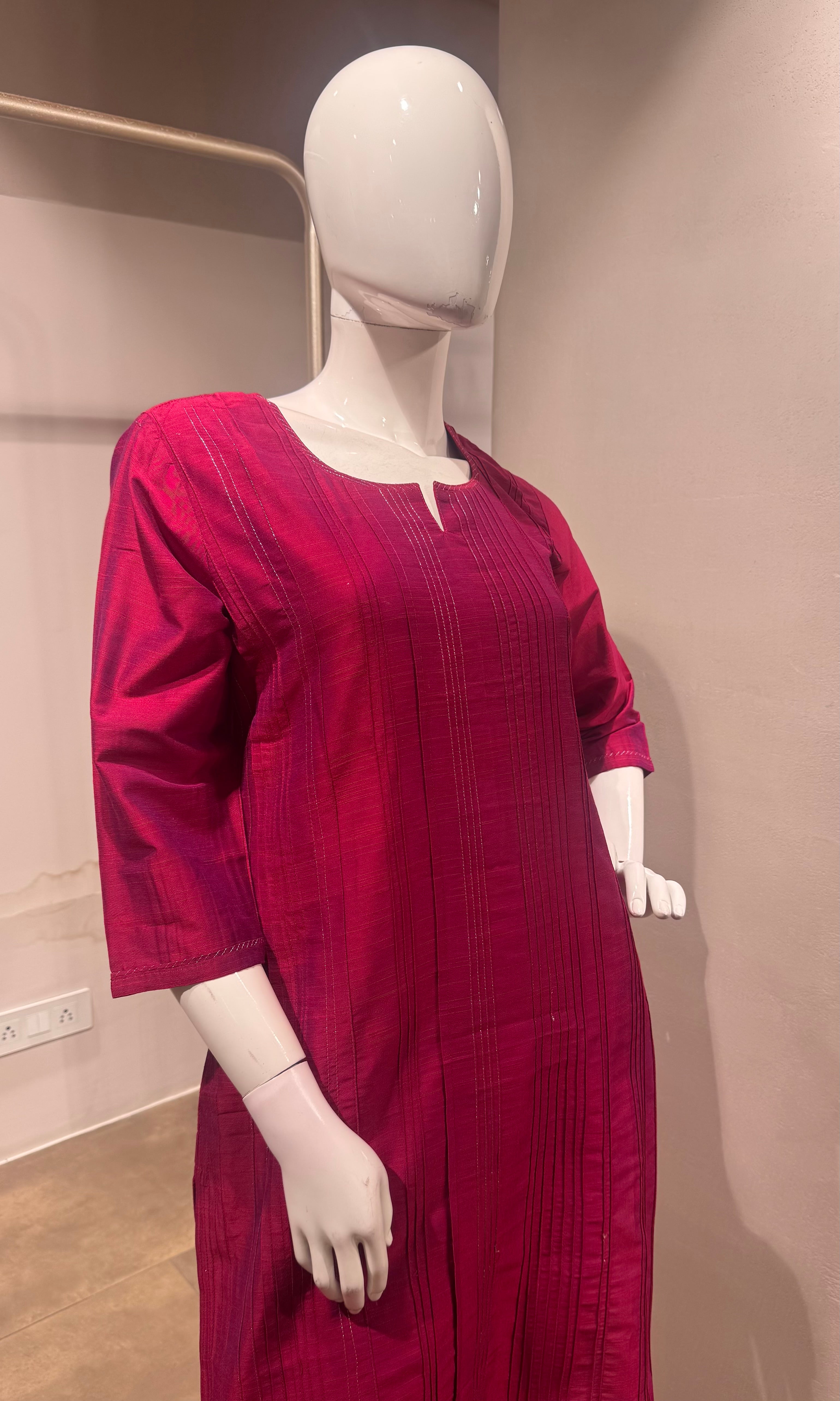 Magenta Pink Designer Raw Silk Kurta Pant Set
