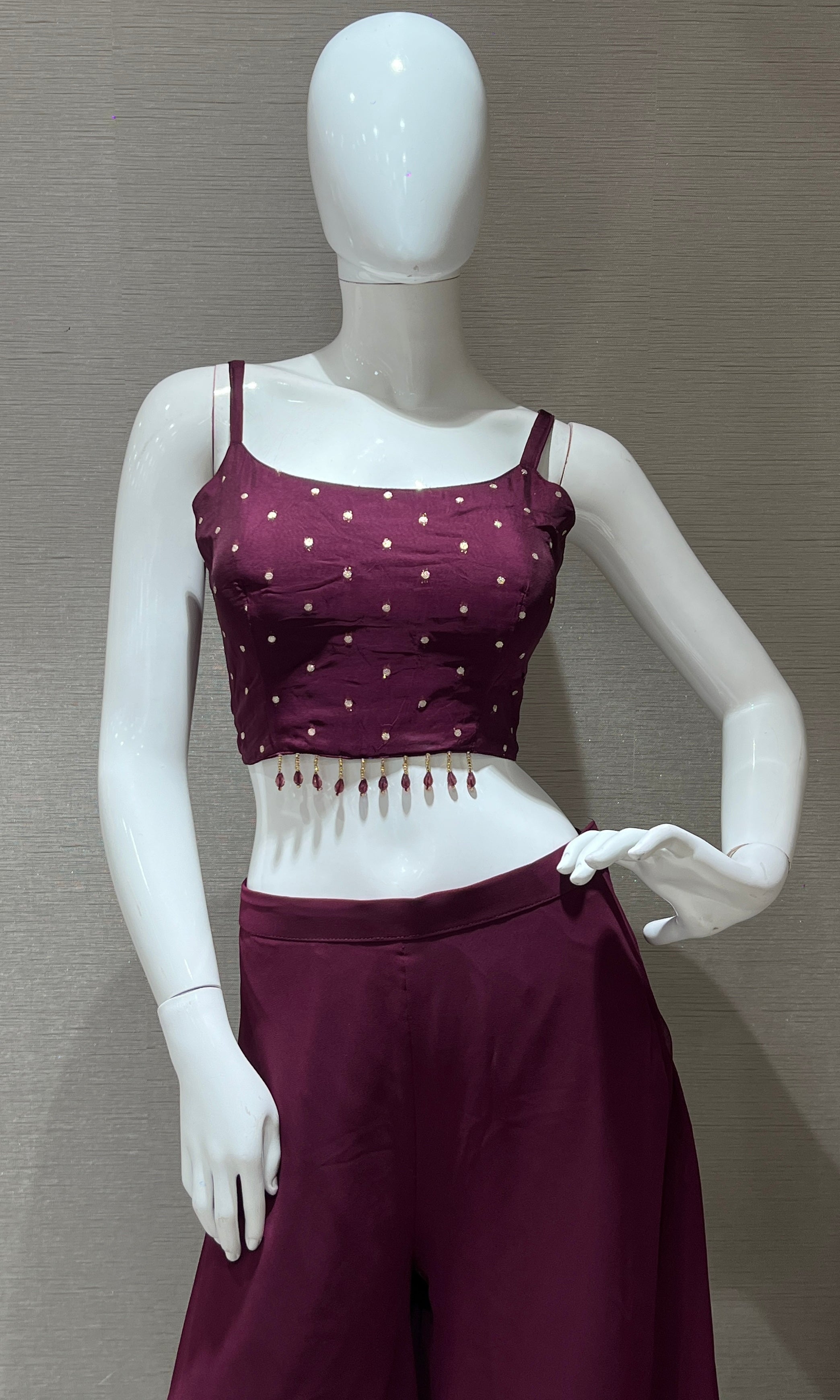 Wine Palazzo set with Embroidered Jacket