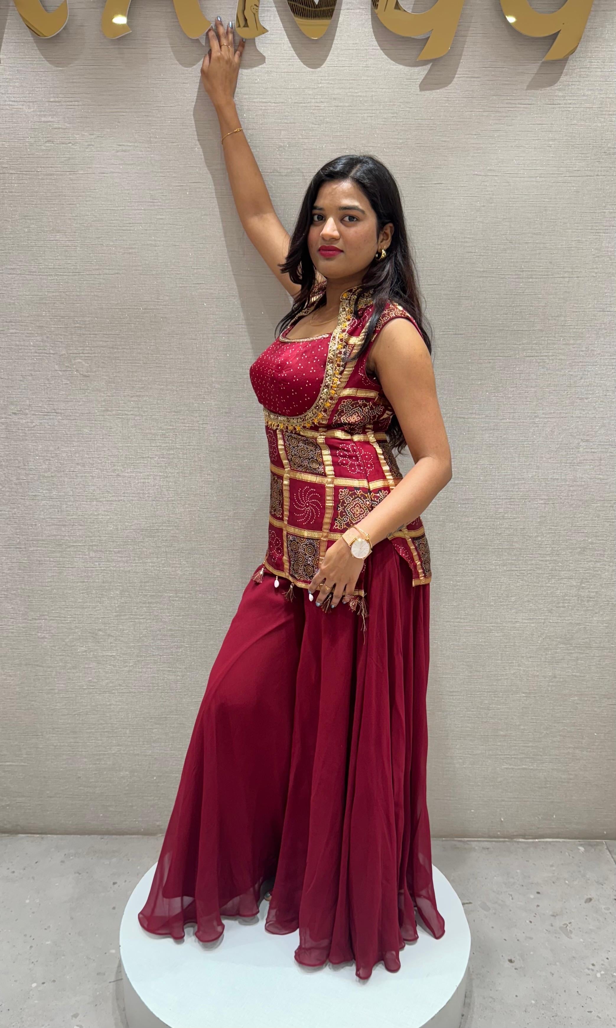 Maroon EMBROIDERED PALAZZO