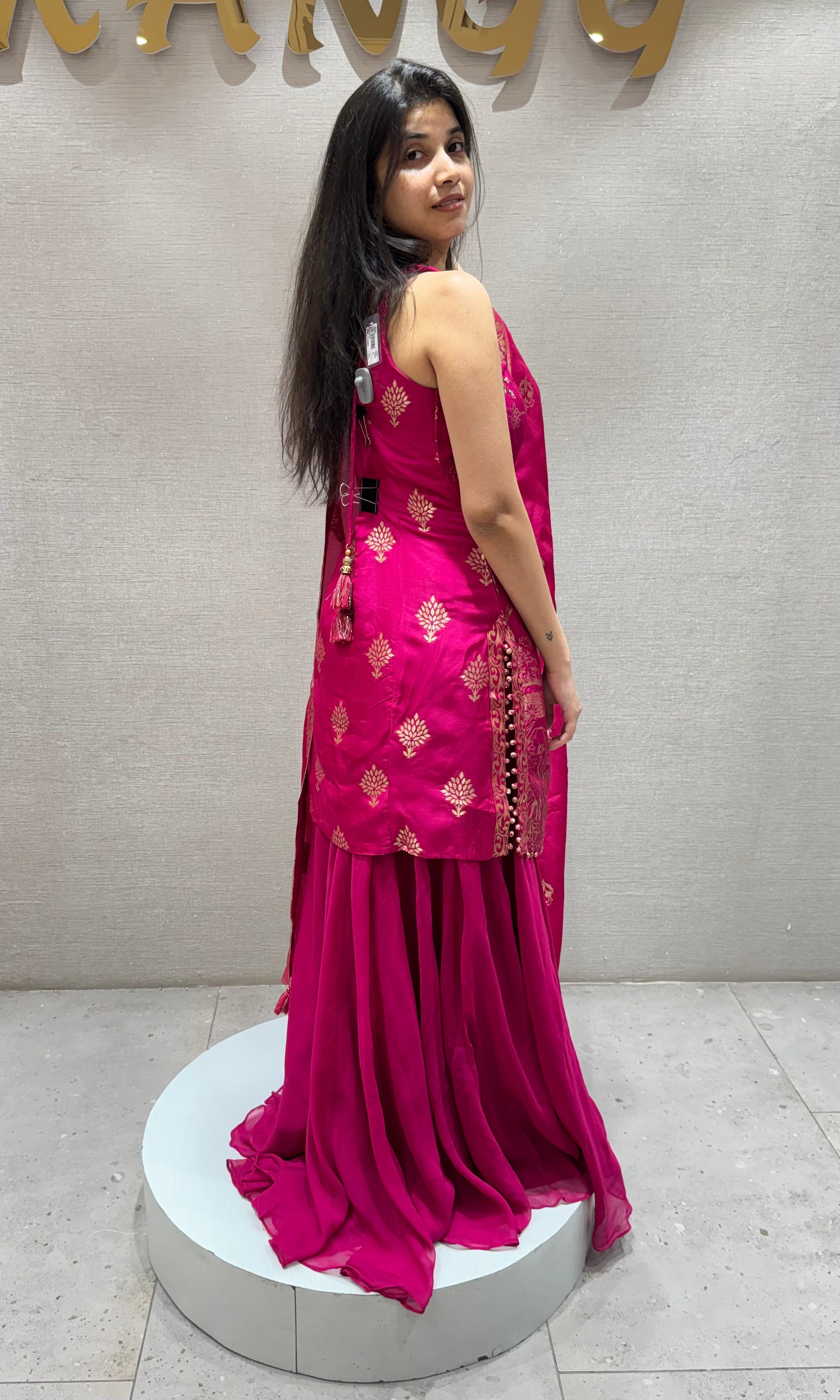 PINK Embroidered Chinon Sharara Set
