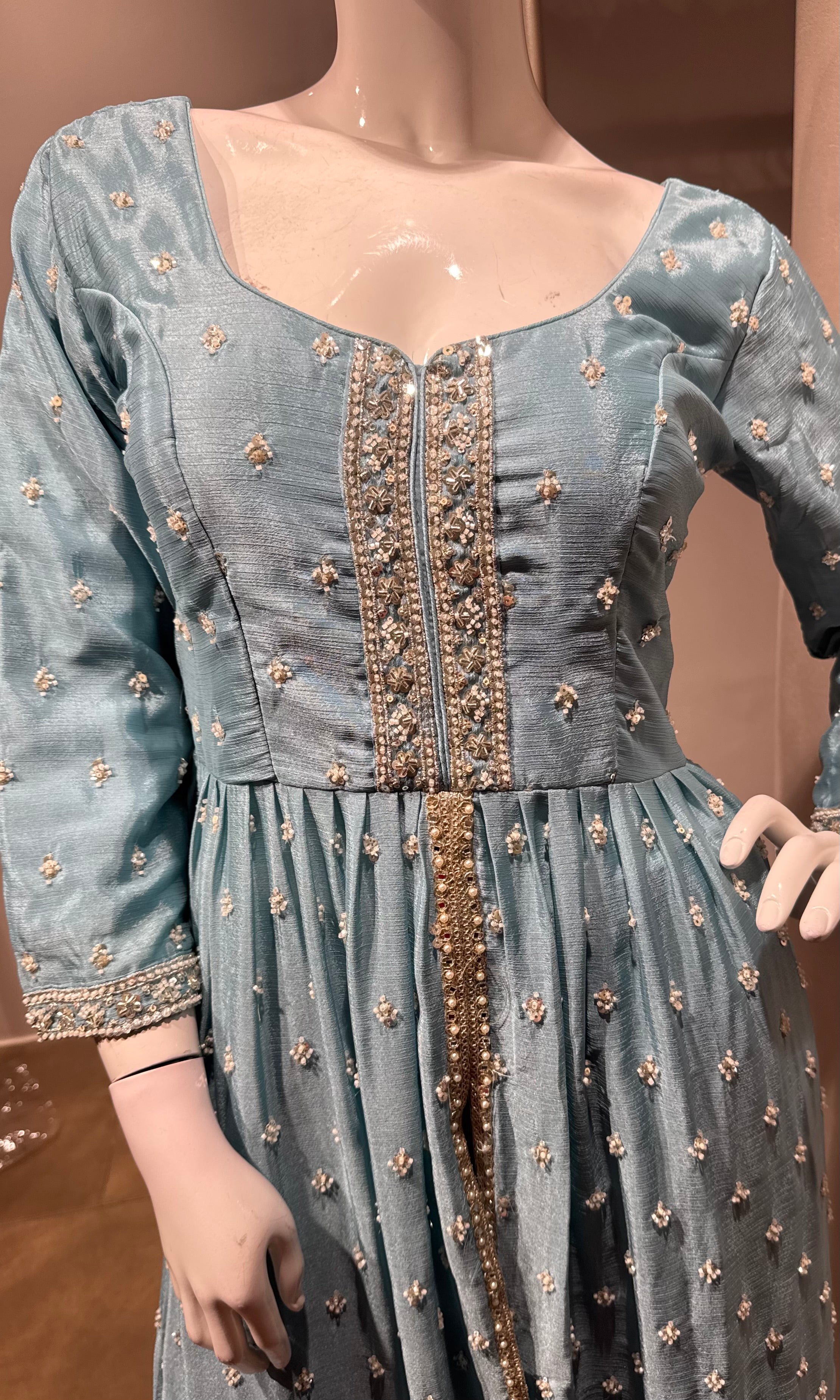 Light Blue Embroidered Anarkali Set