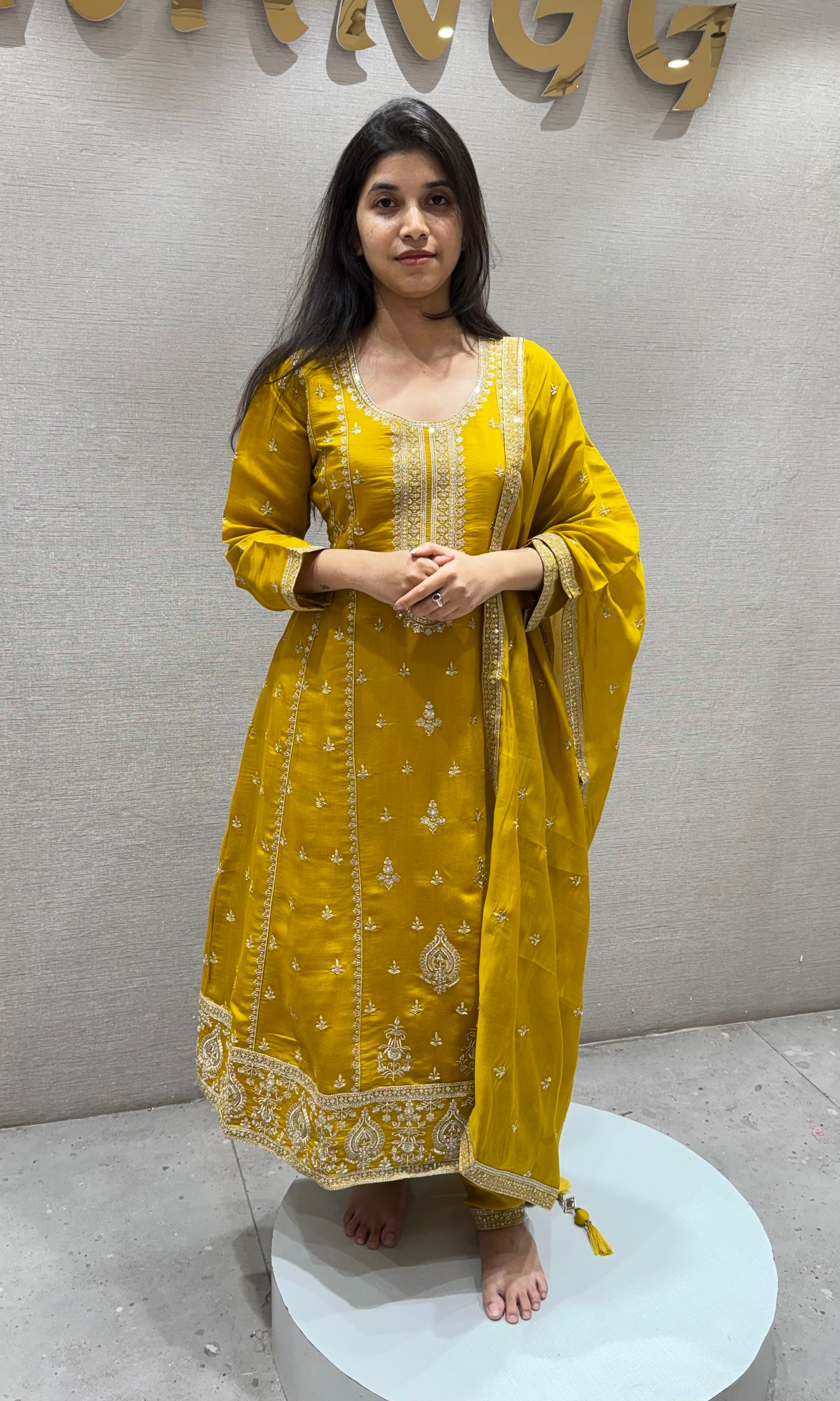 YELLOW Embellished Chinon SILK KURTA SET