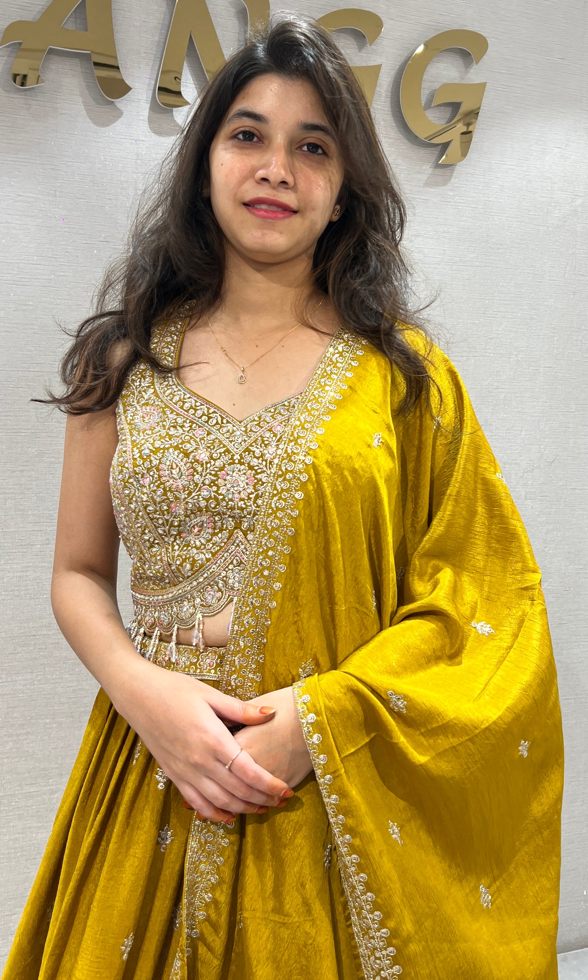 Mustard Lehenga Choli with Border Embroidery